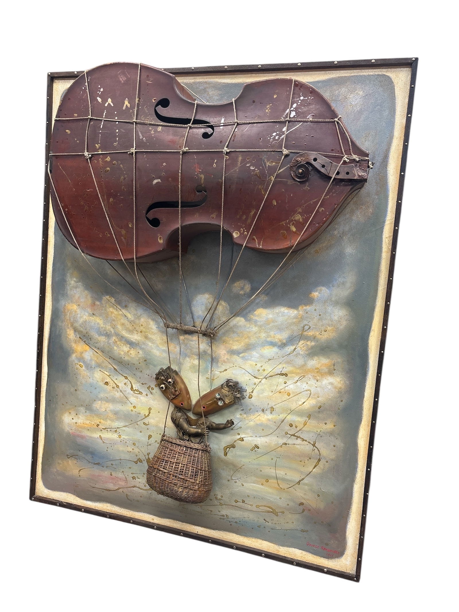 George Abramidze Monumental Mixed Media Relief Sculpture with Violin Balloon Motif (1 of 6)