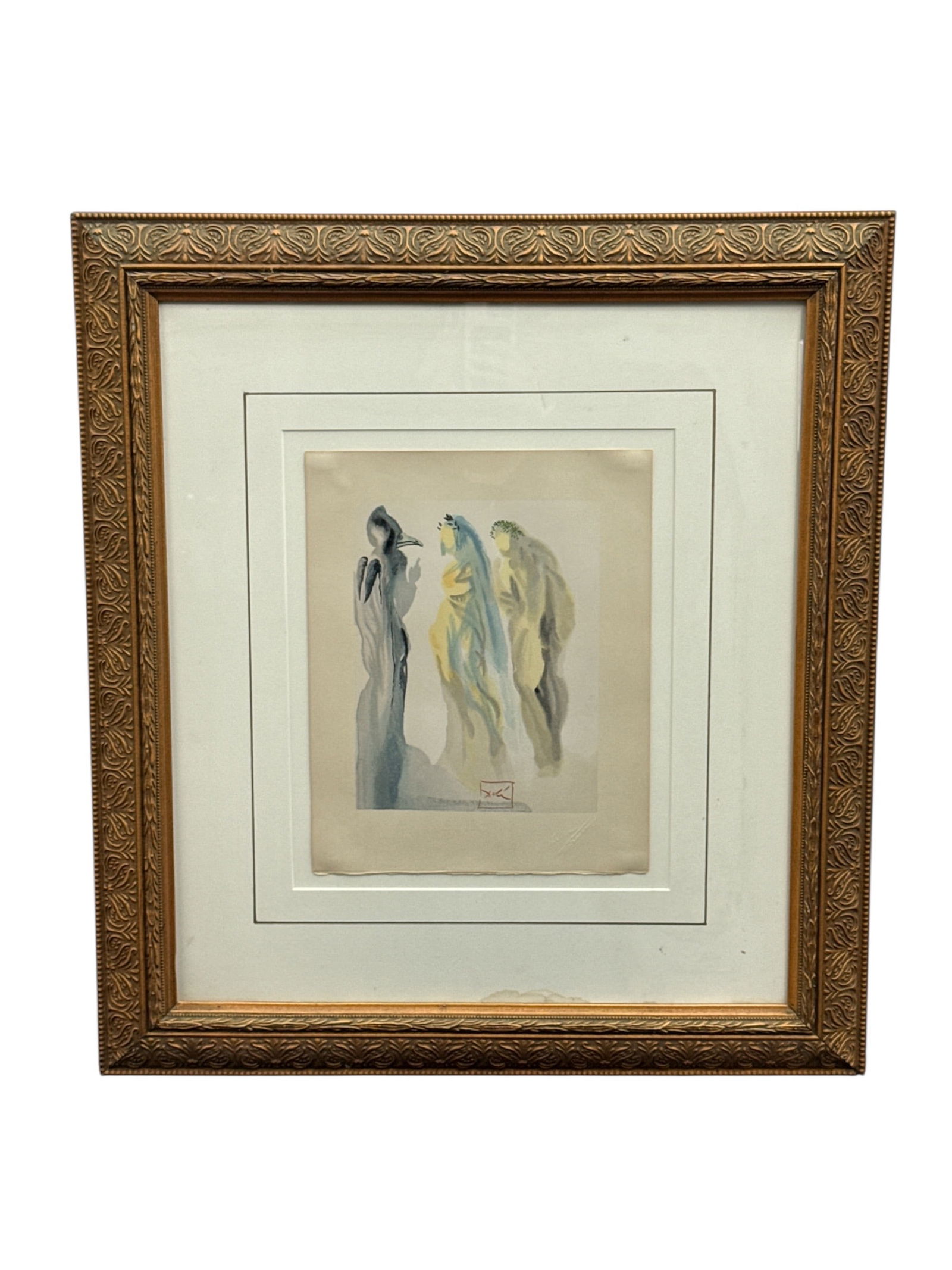 "The Sphere of Venus" by Salvador Dalí (Spain, 1904-1989) Lithograph: Original color woodcut titled The Sphere of Venus by Salvador Dalí, created in 1960 as part of his celebrated Divine Comedy suite. Executed on B.F.K. Rives paper, the composition presents ether