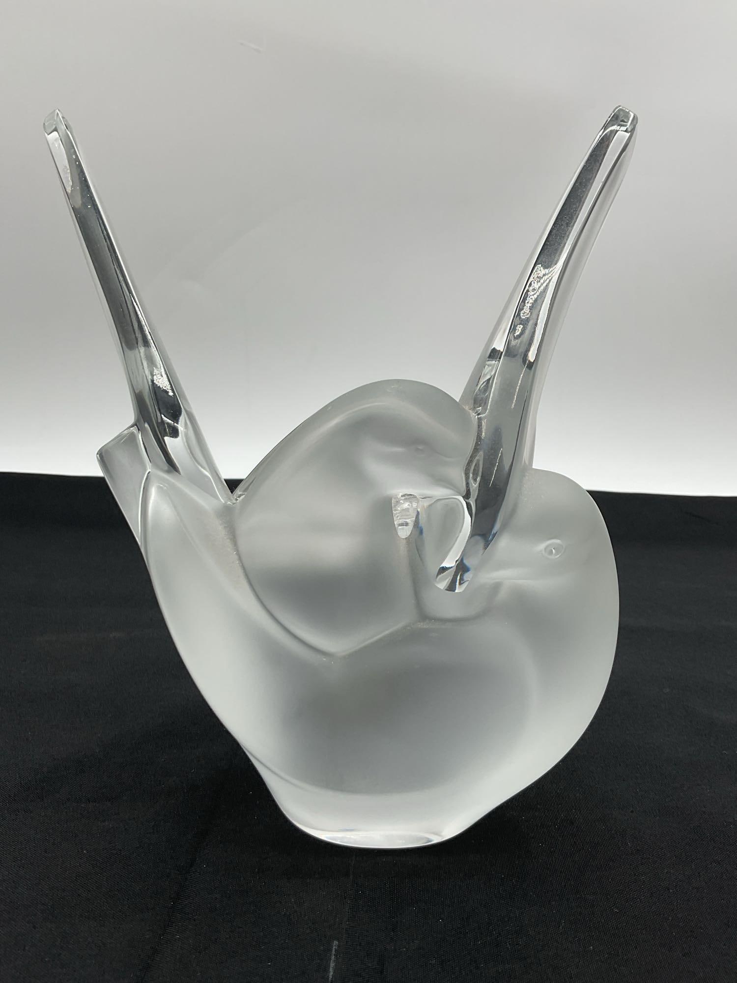 Lalique Crystal Sylvie Doves Vase with Flower Frog (1 of 7)