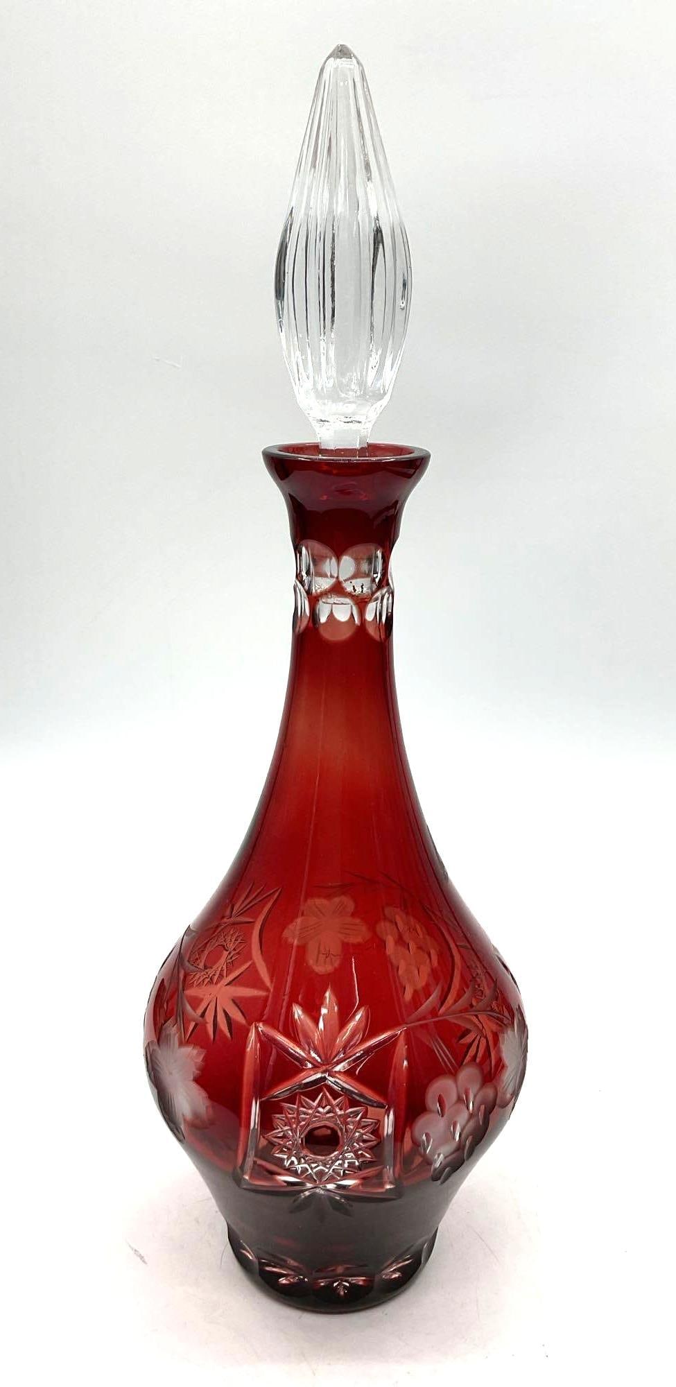 Cut to Clear Red Crystal Decanter with Stopper (1 of 4)
