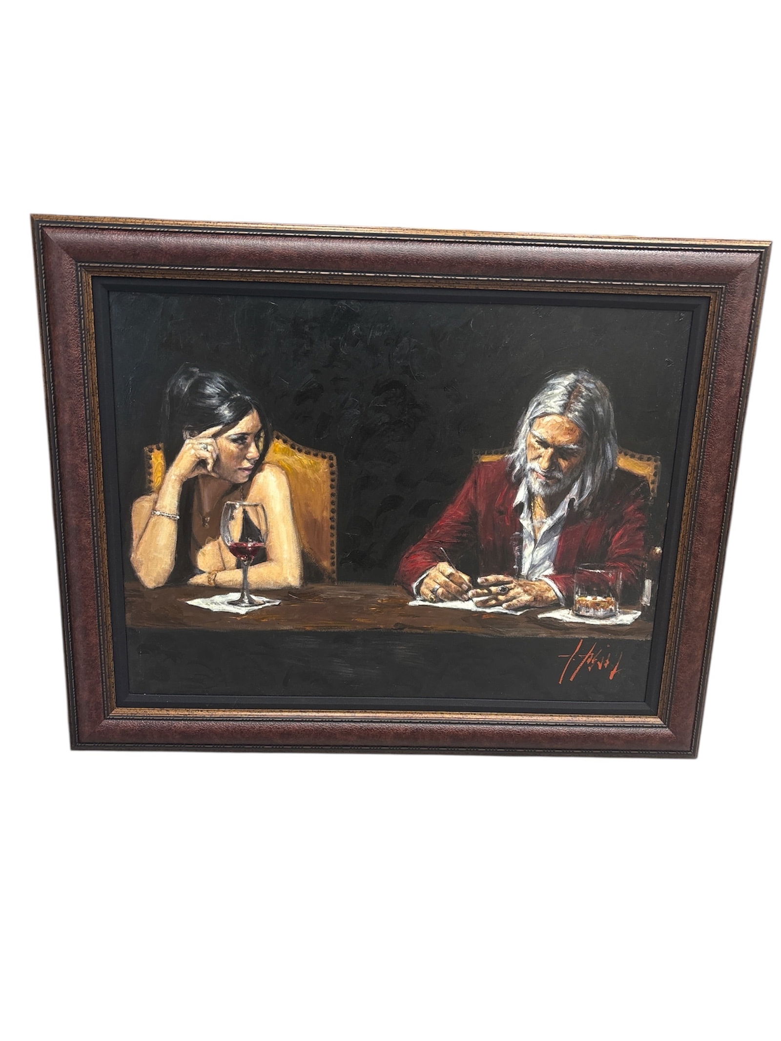 "Fabian and Monica" by Fabian Perez (Argentina,b.1967) Giclee on Canvas: This is an authentic, highly desirable, and large hand-embellished giclée on canvas by the renowned Argentinian Neo-Emotionalist ar