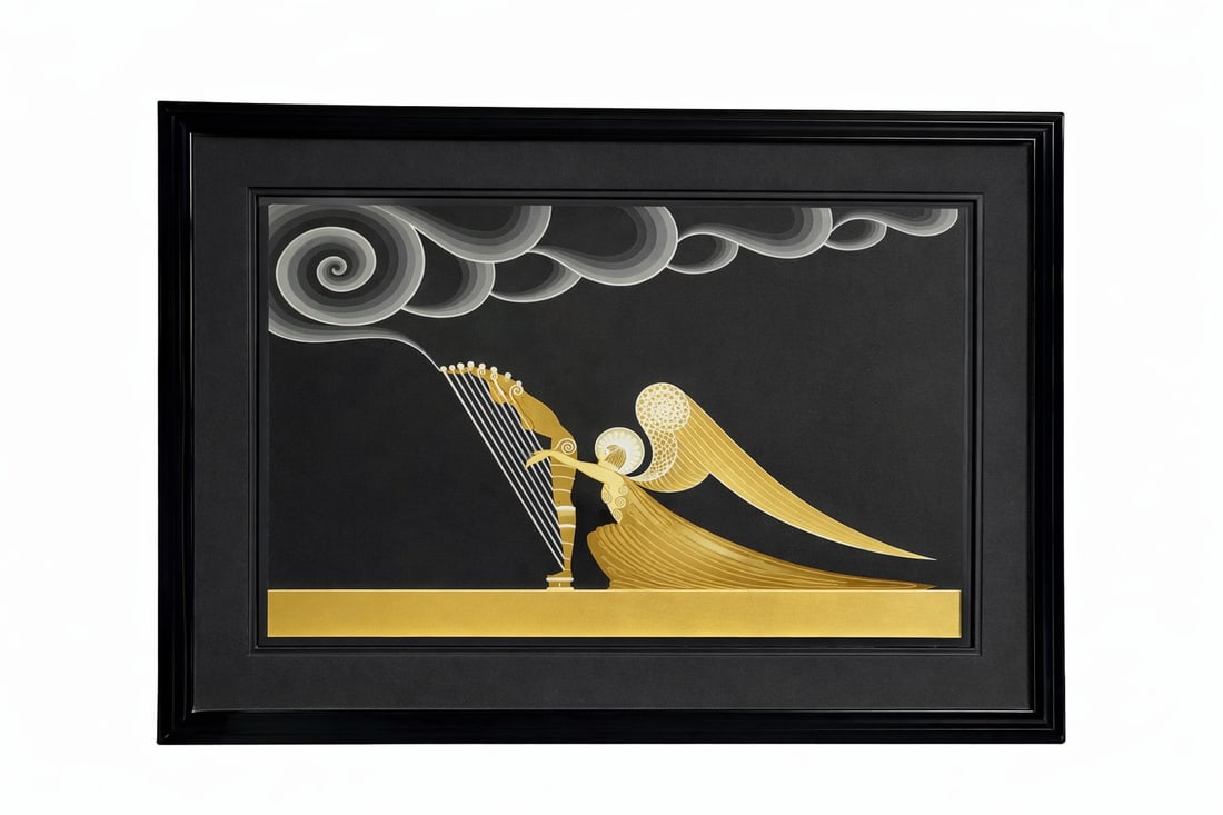Erté (Romain de Tirtoff) Signed Limited Edition Art Deco Serigraph, "The Angel with the Harp": Description: Presenting a stunning, authenticated original serigraph titled "The Angel with the Harp" (or just &quo