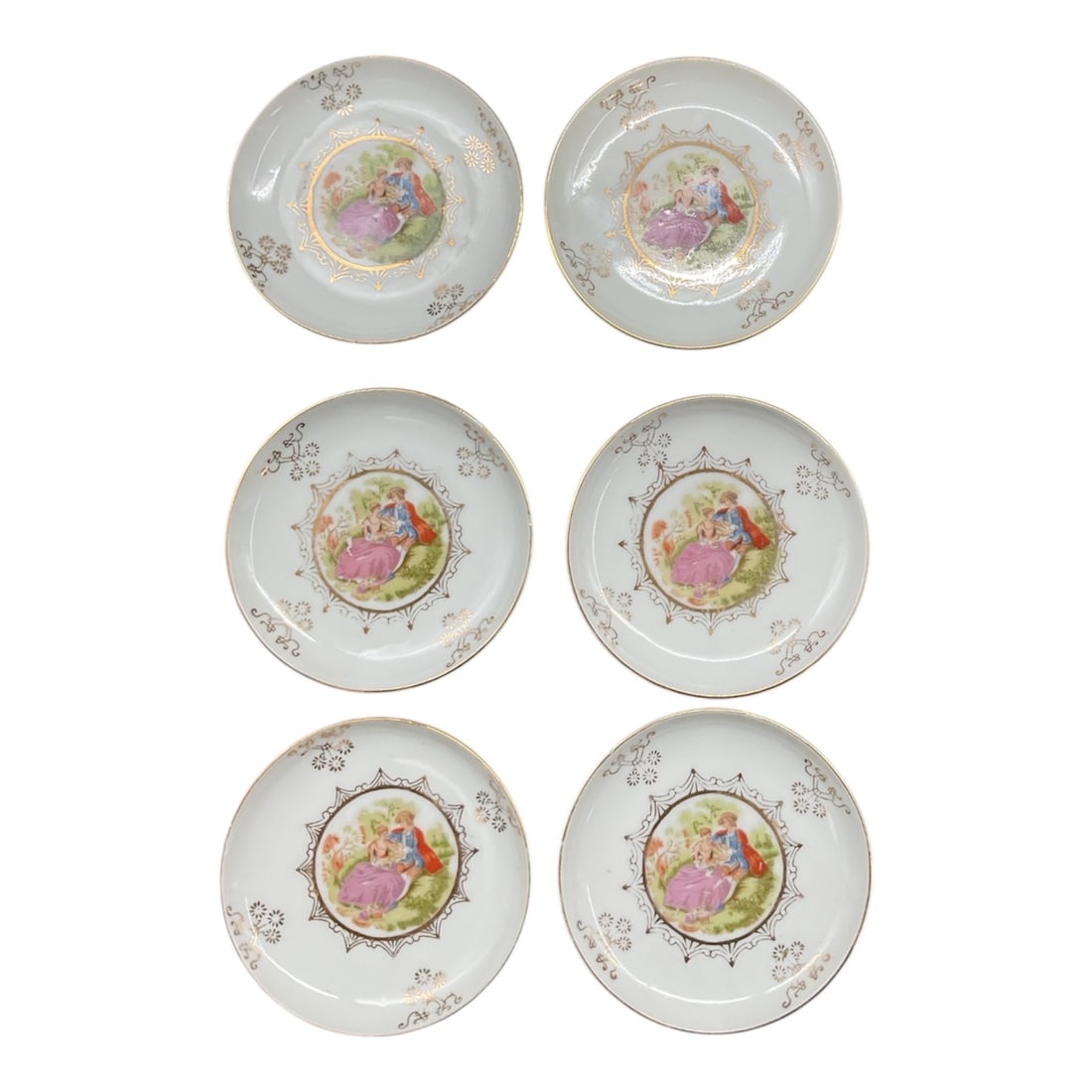 Set of Six Decorated Porcelain Plates with Romantic Courting Scene (1 of 5)