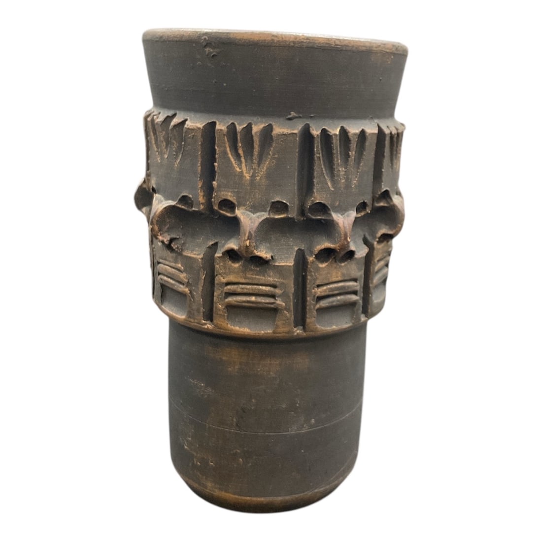 Carved Tribal Style Cylindrical Vessel or Vase (1 of 4)