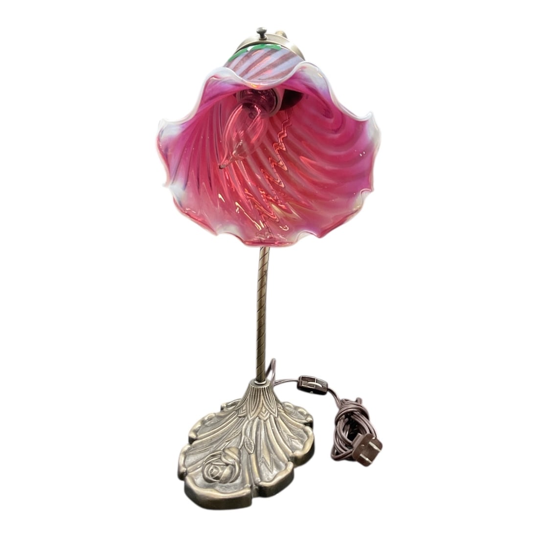 Art Nouveau Glass Table Lamp with Iridescent Pink Shade (1 of 4)