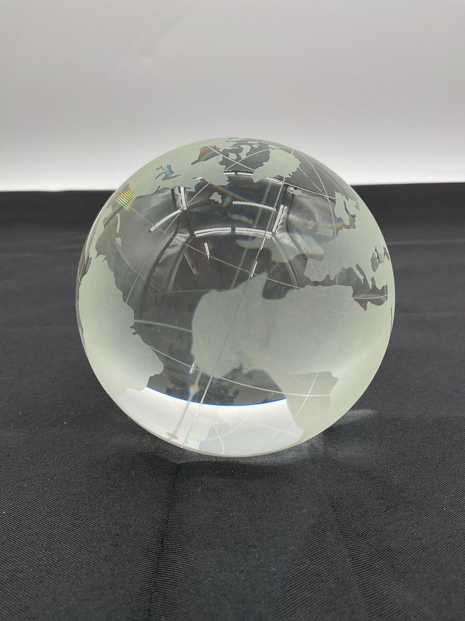 Etched crystal globe paperweight (1 of 2)