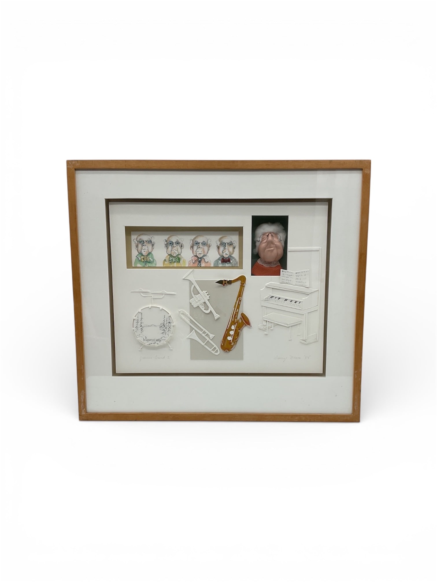 Mixed Media Shadow Box Artwork with Caricatures and Musical Motif (1 of 5)