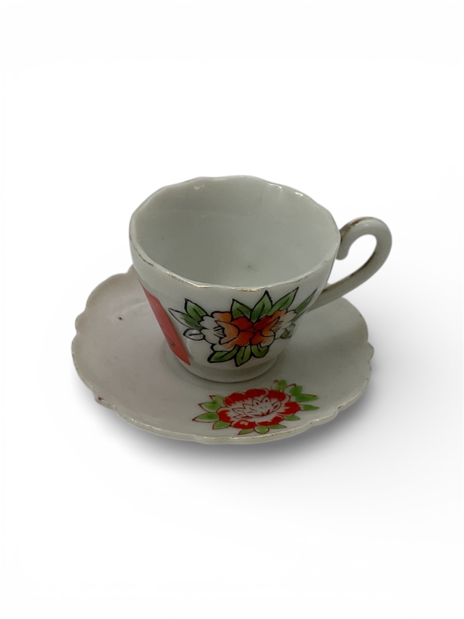 Miniature Porcelain Demitasse Cup and Saucer with Floral Decoration (1 of 2)