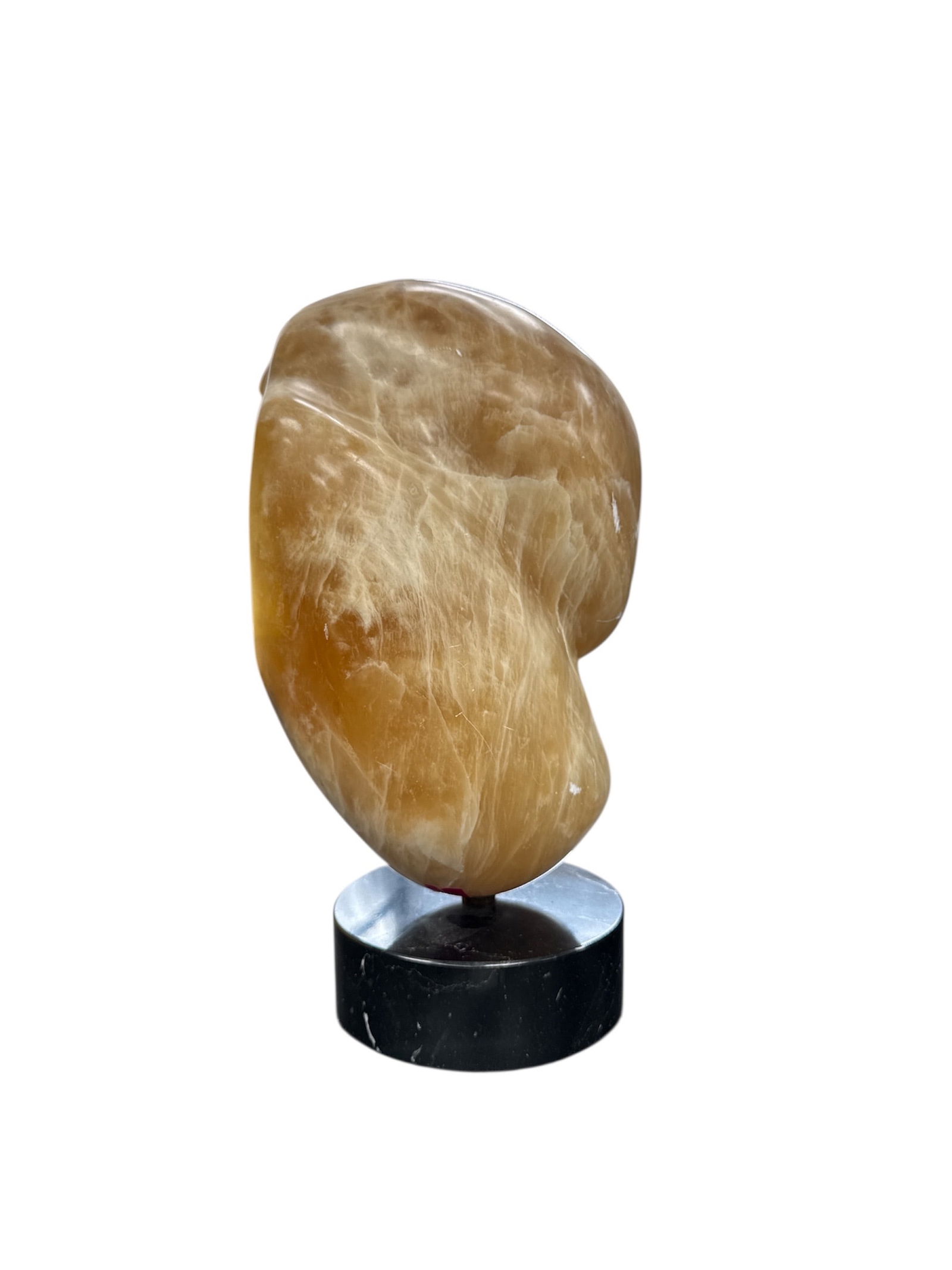 Abstract Polished Orange Calcite Sculpture on Marble Base (1 of 3)