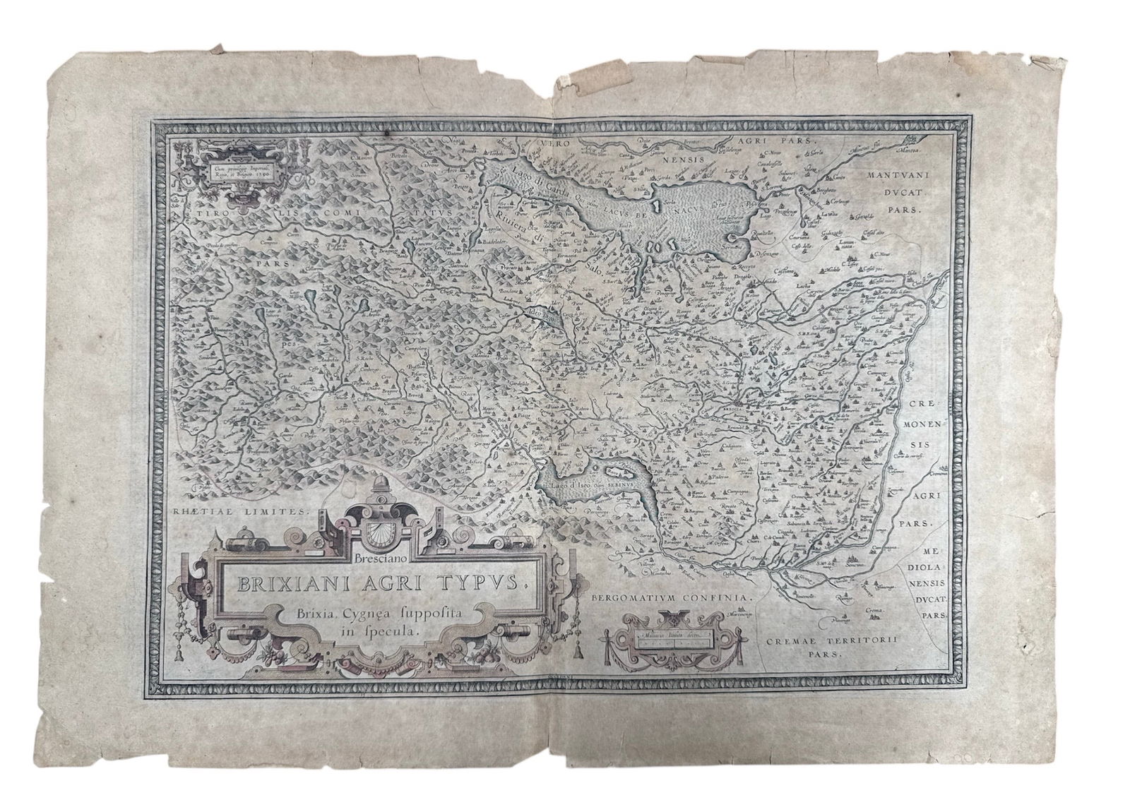 RARE ANTIQUE MAP: "Brixiani Agri Typus" (Territory of Brescia, Italy) by Abraham Ortelius, from the (1 of 3)