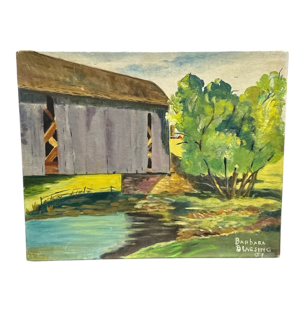 Vintage Mid-Century Landscape Painting, Signed "Barbara Blaesing '57" (1 of 3)