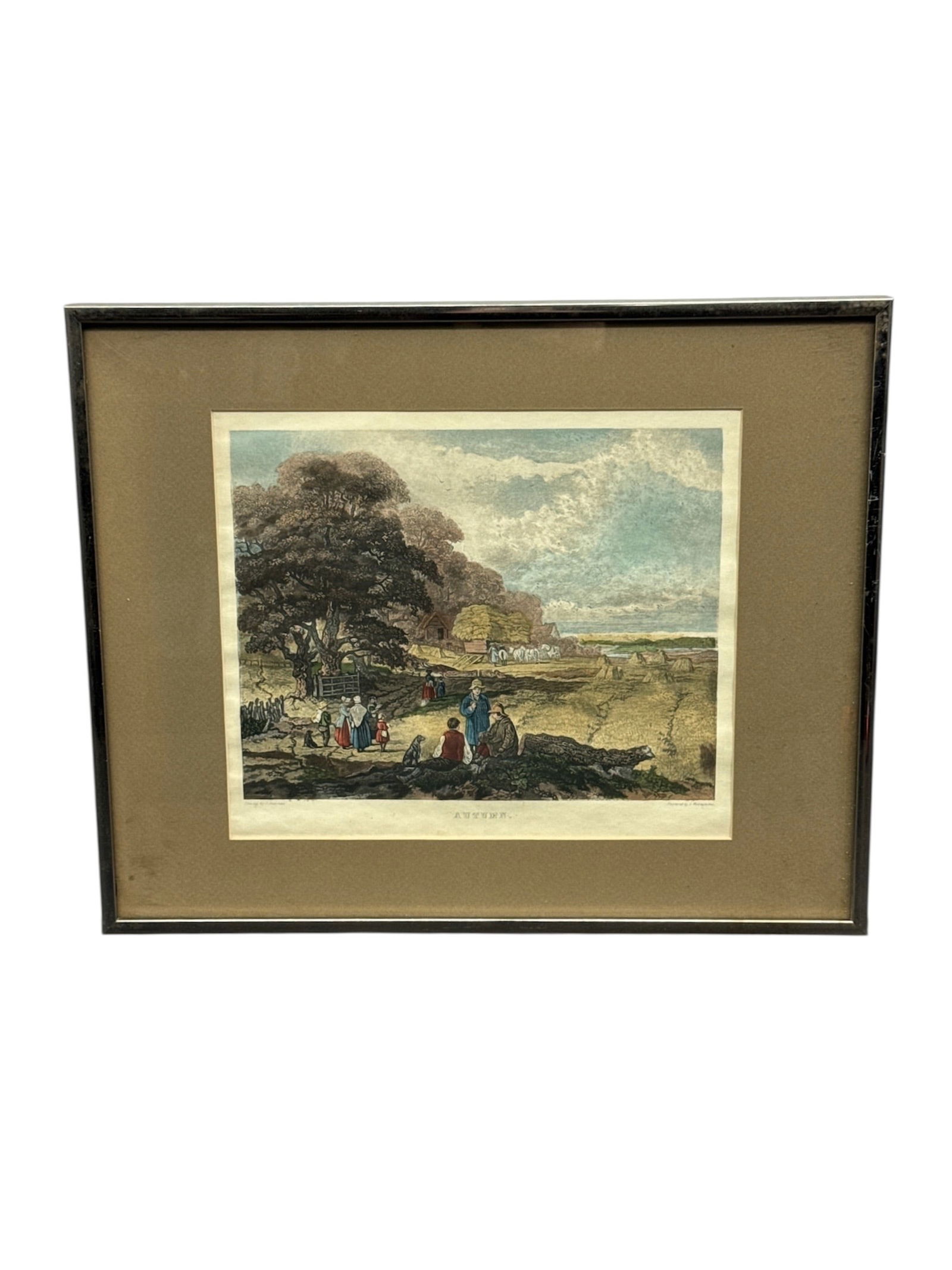 "Autumn" Hand-Coloured Aquatint Engraving by C.D. Wolstenholme after John Dearman, c. 1843 (1 of 6)