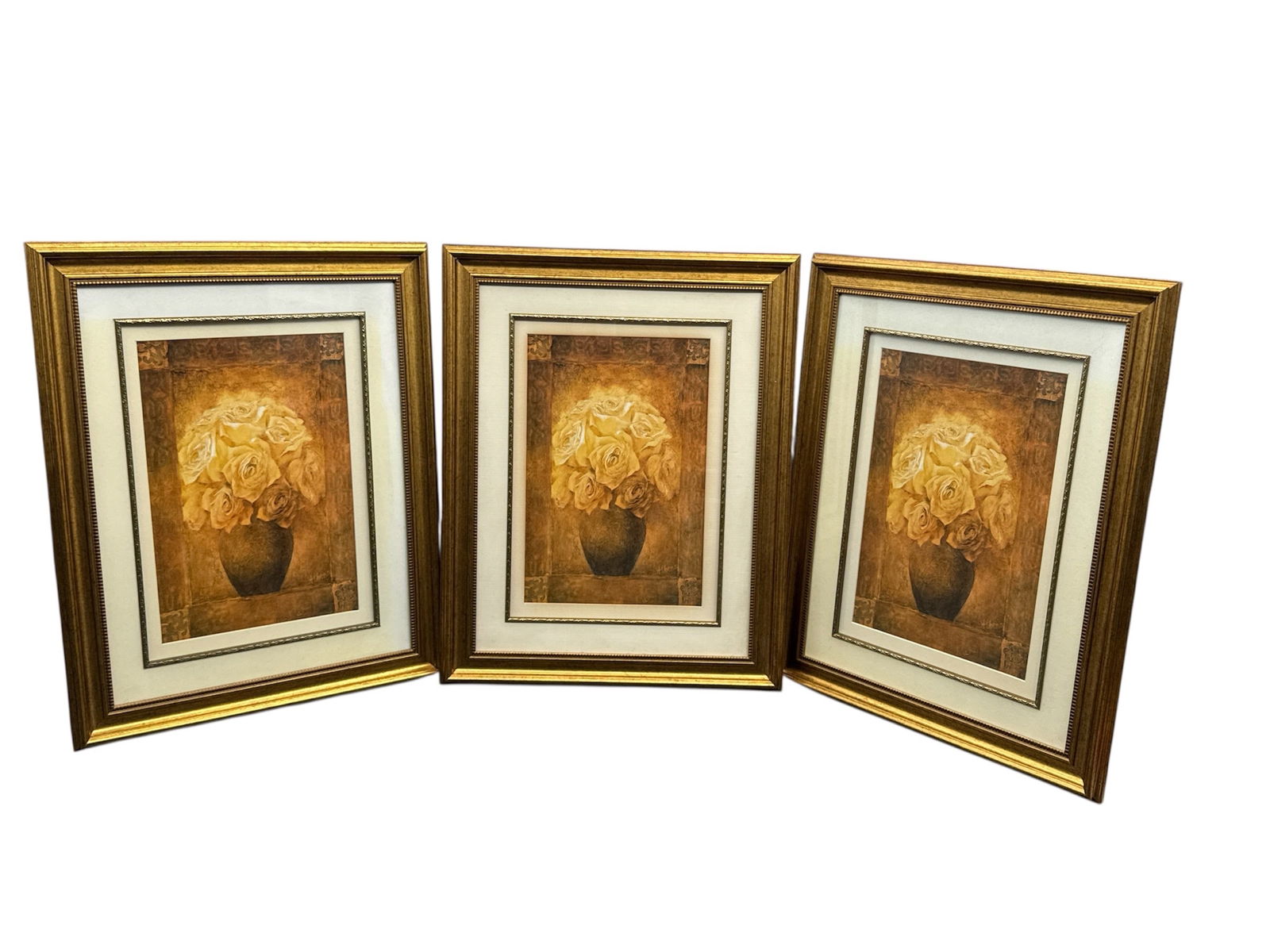 Elegant Trio: 3-Piece Framed Yellow Rose Floral Wall Art Set in Ornate Gold Frames (1 of 5)