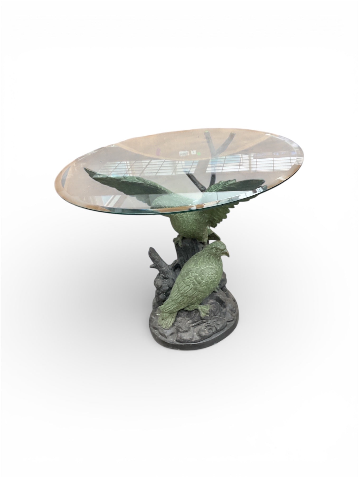 Bronze Twin Bird Statuette Pedestal Glass Top Center Table (1 of 6)