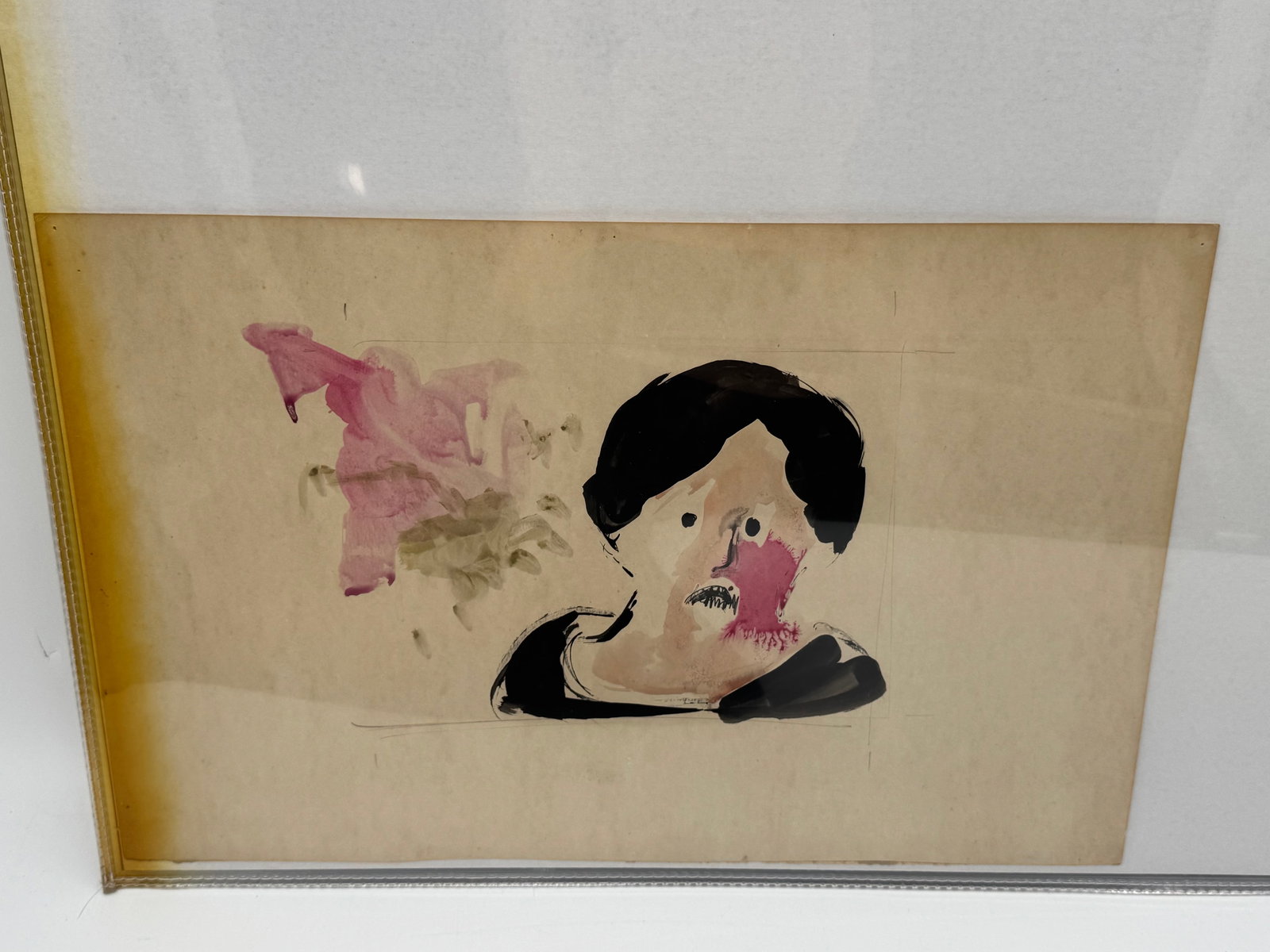 Abstract Portrait: Abstract portrait of a woman with pink floral element. Approximate dimensions: 22 x 15 inches.