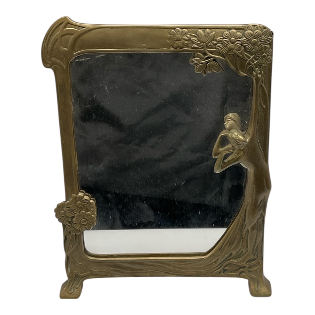 Vintage Art Nouveau Brass Vanity Mirror, "Lady by the Lake" design. (1 of 4)