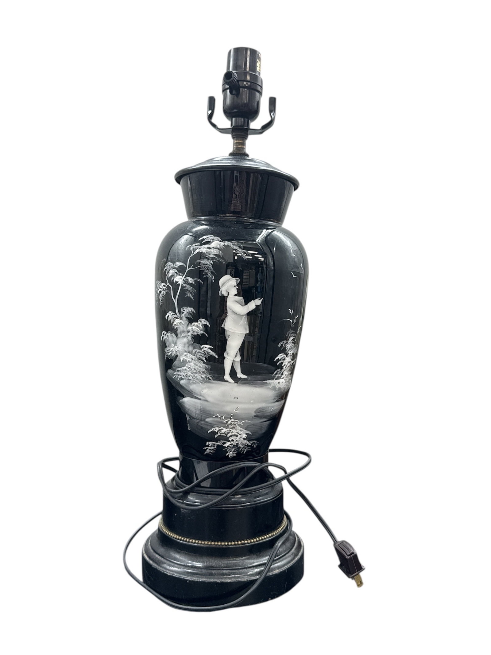 Victorian Era Mary Gregory Style White Enamel Decorated Table Lamp (1 of 2)