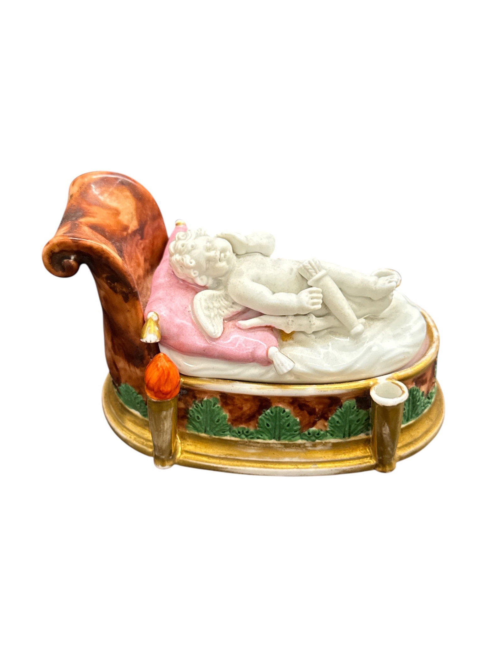 European Porcelain Reclining Figure on Chaise Lounge Trinket Box (1 of 3)