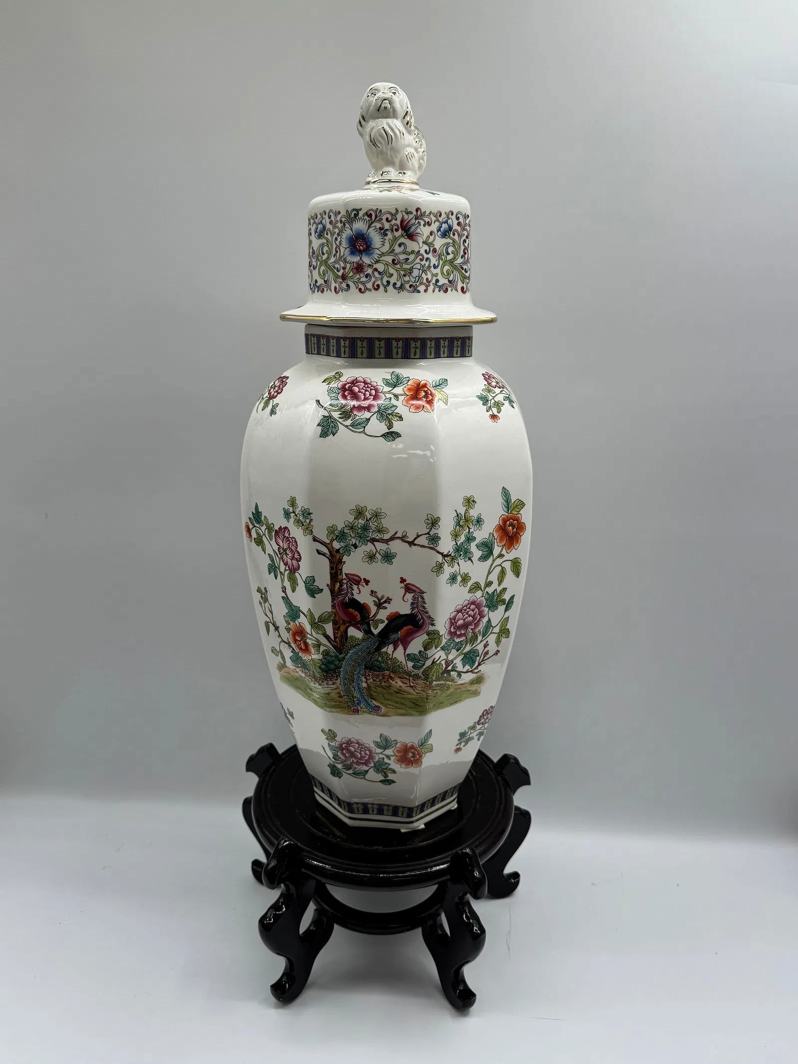 Floral Decorated Lidded Vase with Stand (1 of 5)