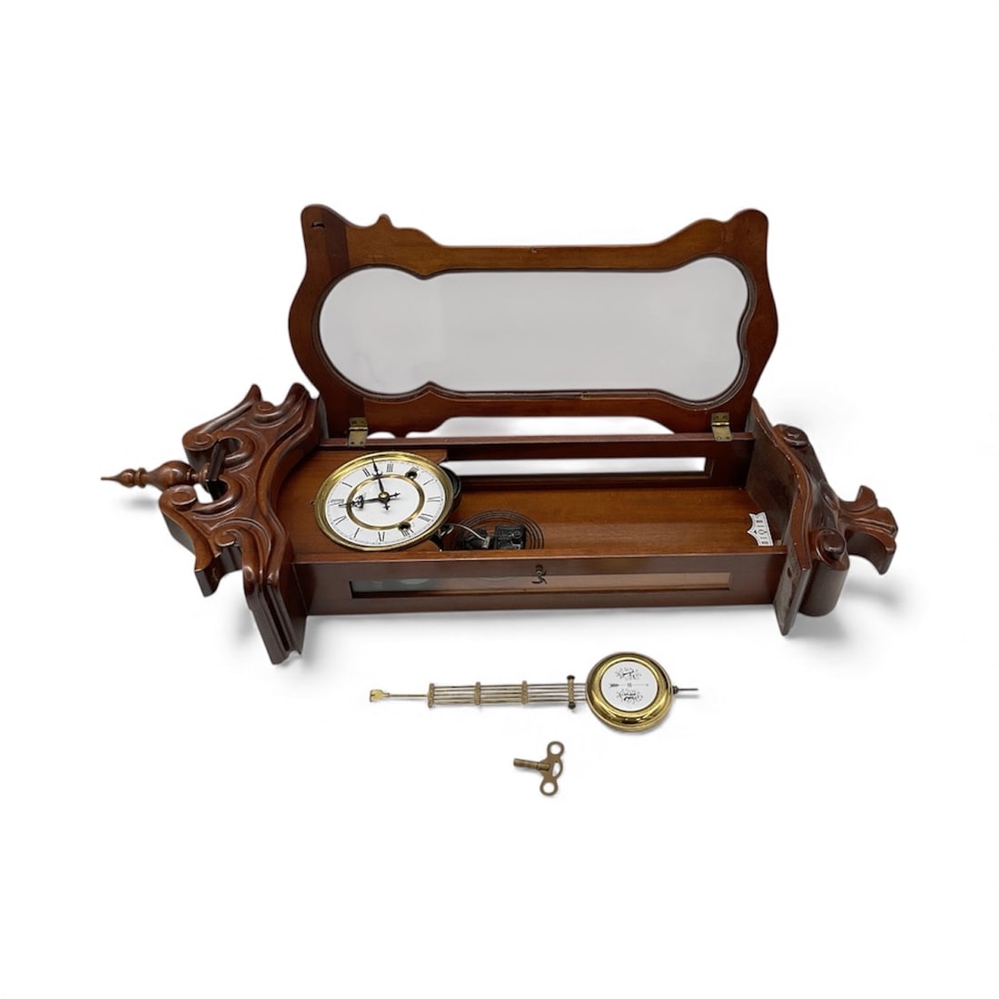 Antique Wall Clock with Key and Internal Components - 2