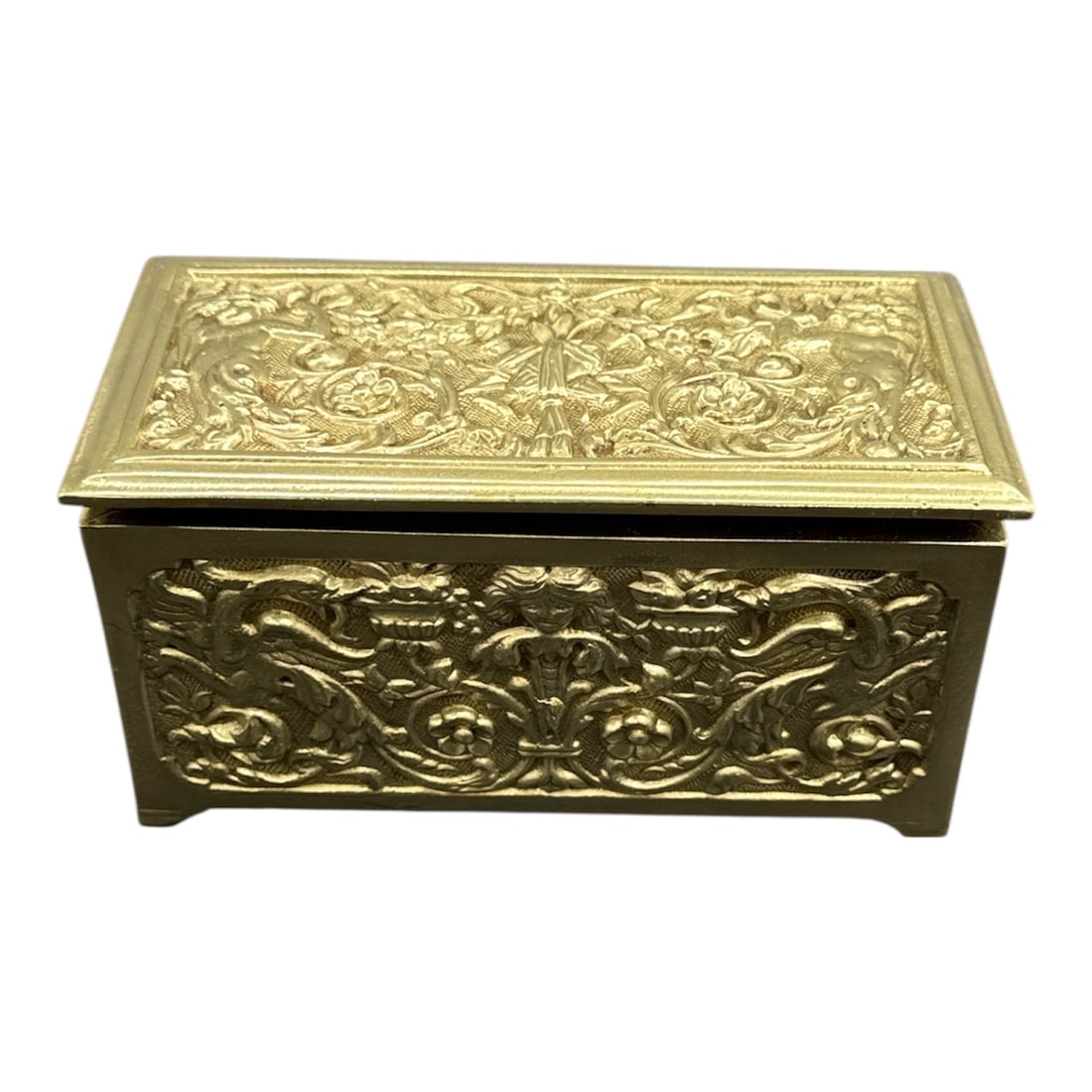 Gold Metal Ornate Jewelry Box with Velvet Interior (1 of 4)