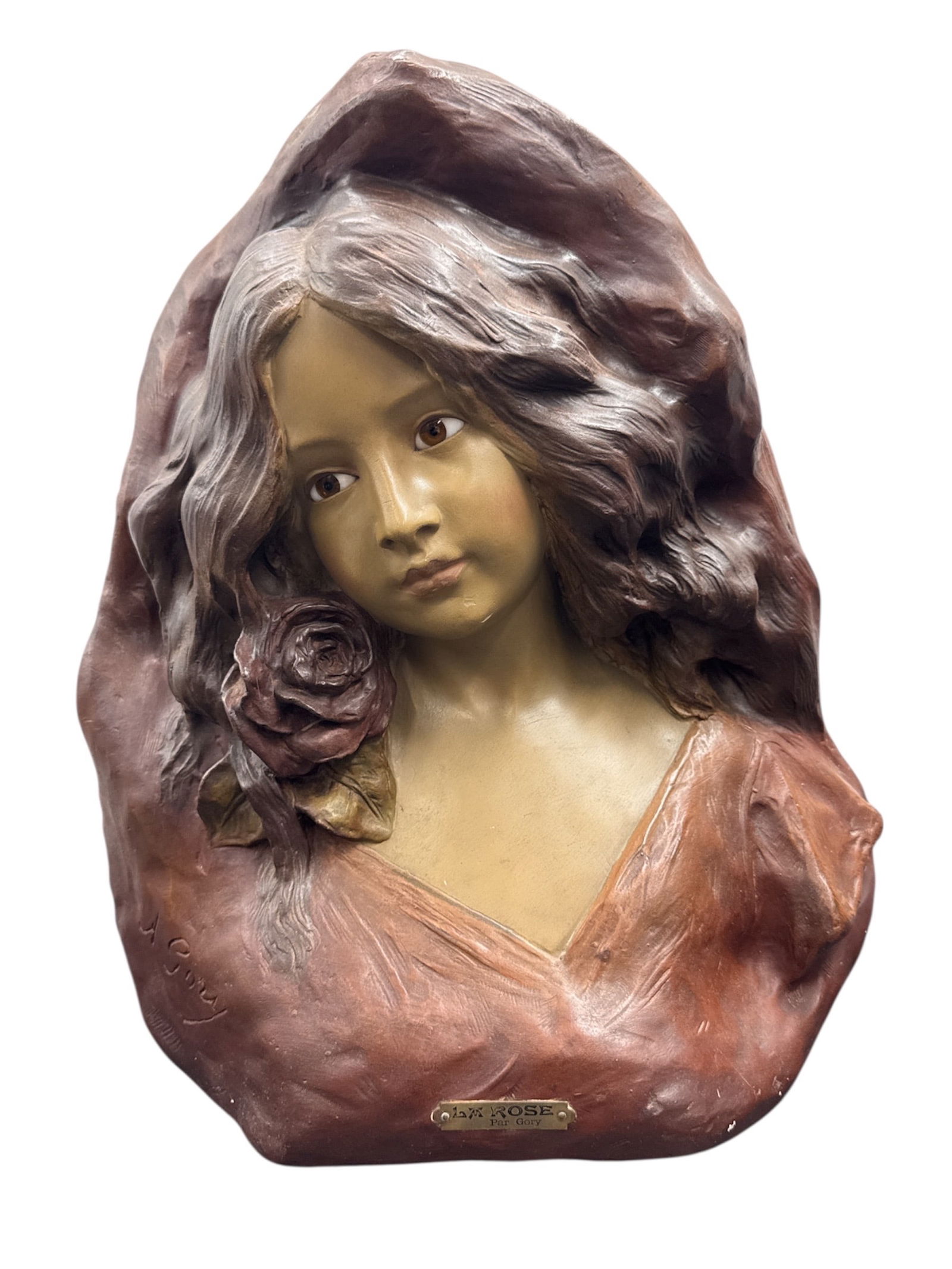 Art Nouveau Style Female Bust Sculpture La Rose Par Gory, Signed (1 of 5)
