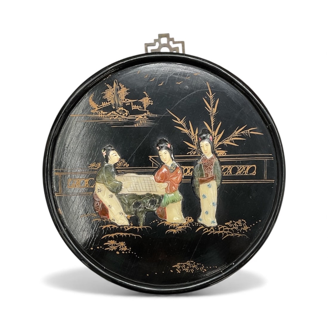 Asian Lacquered Wall Plaque with Figures (1 of 3)