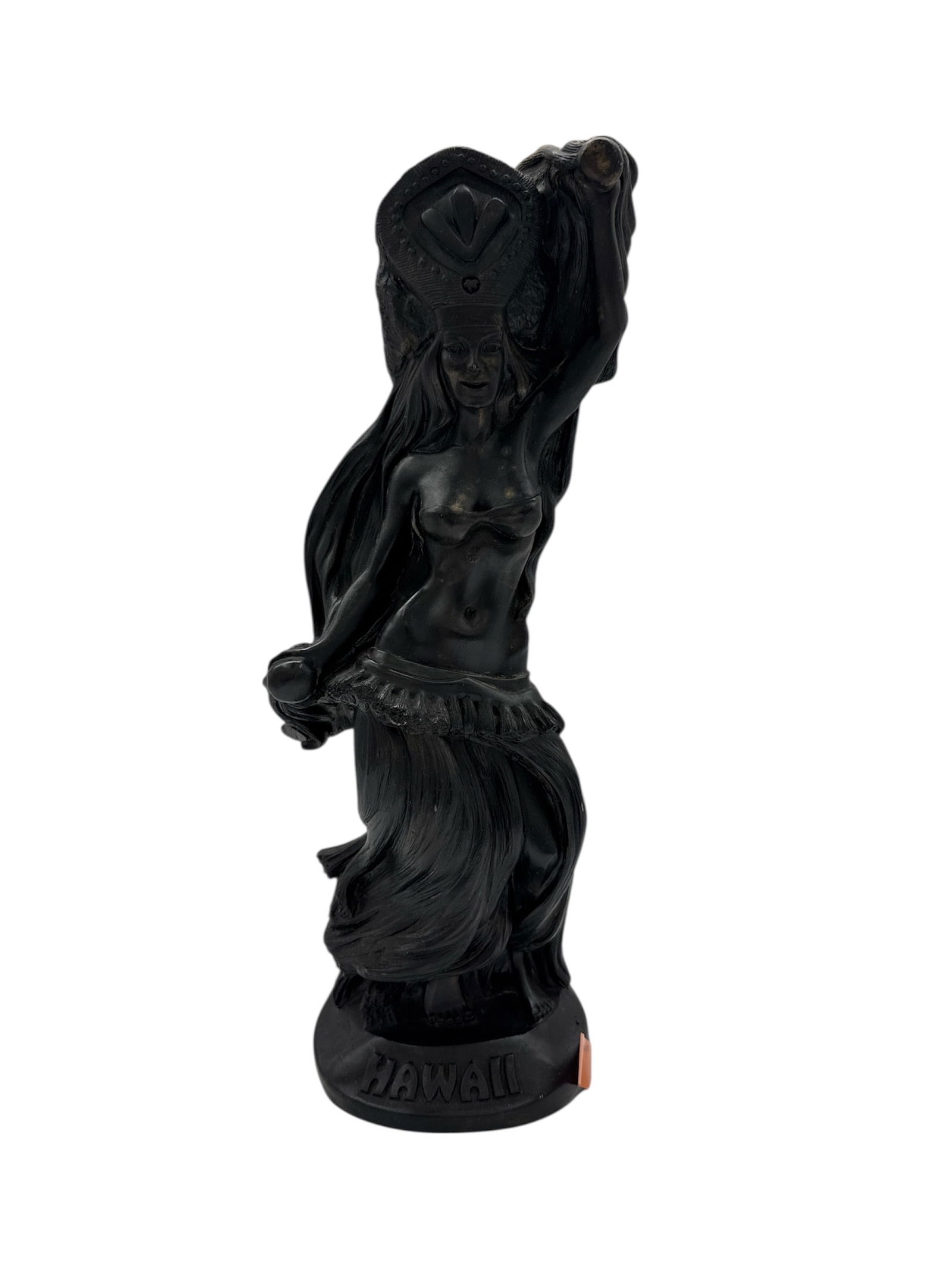 Vintage Hawaiian Tiki Style Carved Female Figure Sculpture, Mid-Century Décor: Offered here is a vintage carved decorative sculpture depicting a stylized female figure in classic Polynesian / Hawaiian tiki-inspired form. The figure features elongated proportions, flowing hair,
