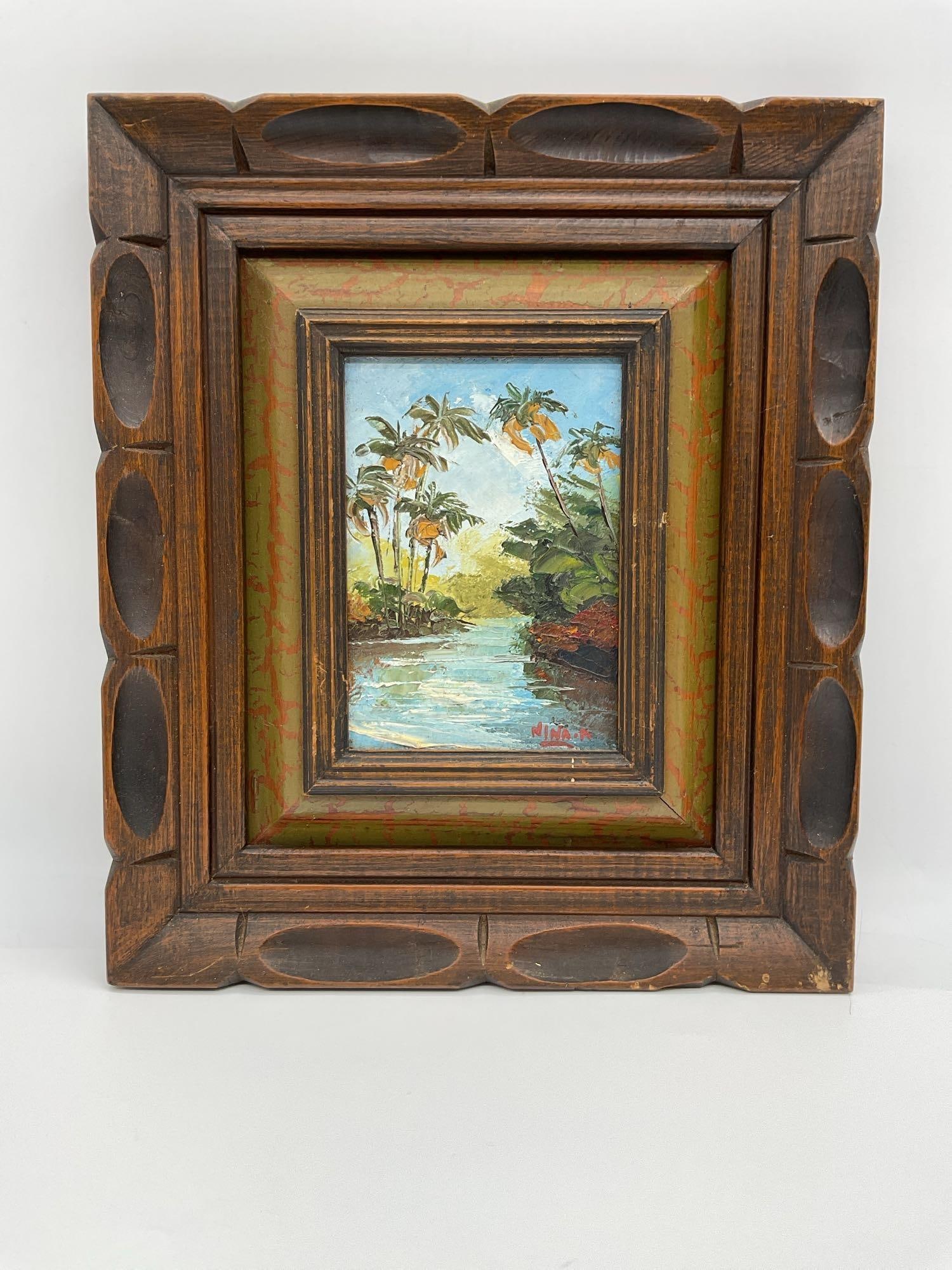 Tropical River Scene by NINA R (Mexico) Oil on Board (1 of 3)