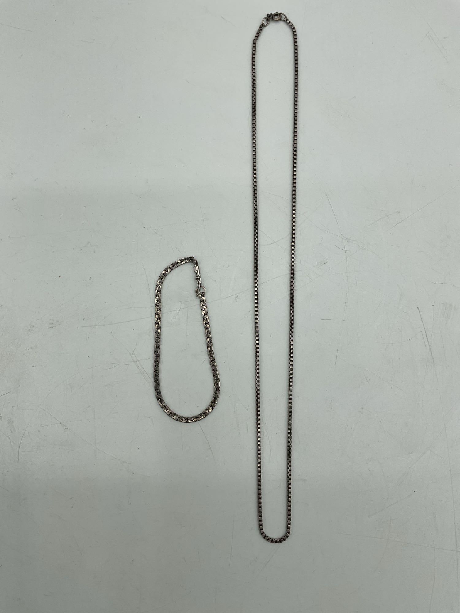 Sterling Silver Box Chain Necklace and Bracelet (1 of 3)