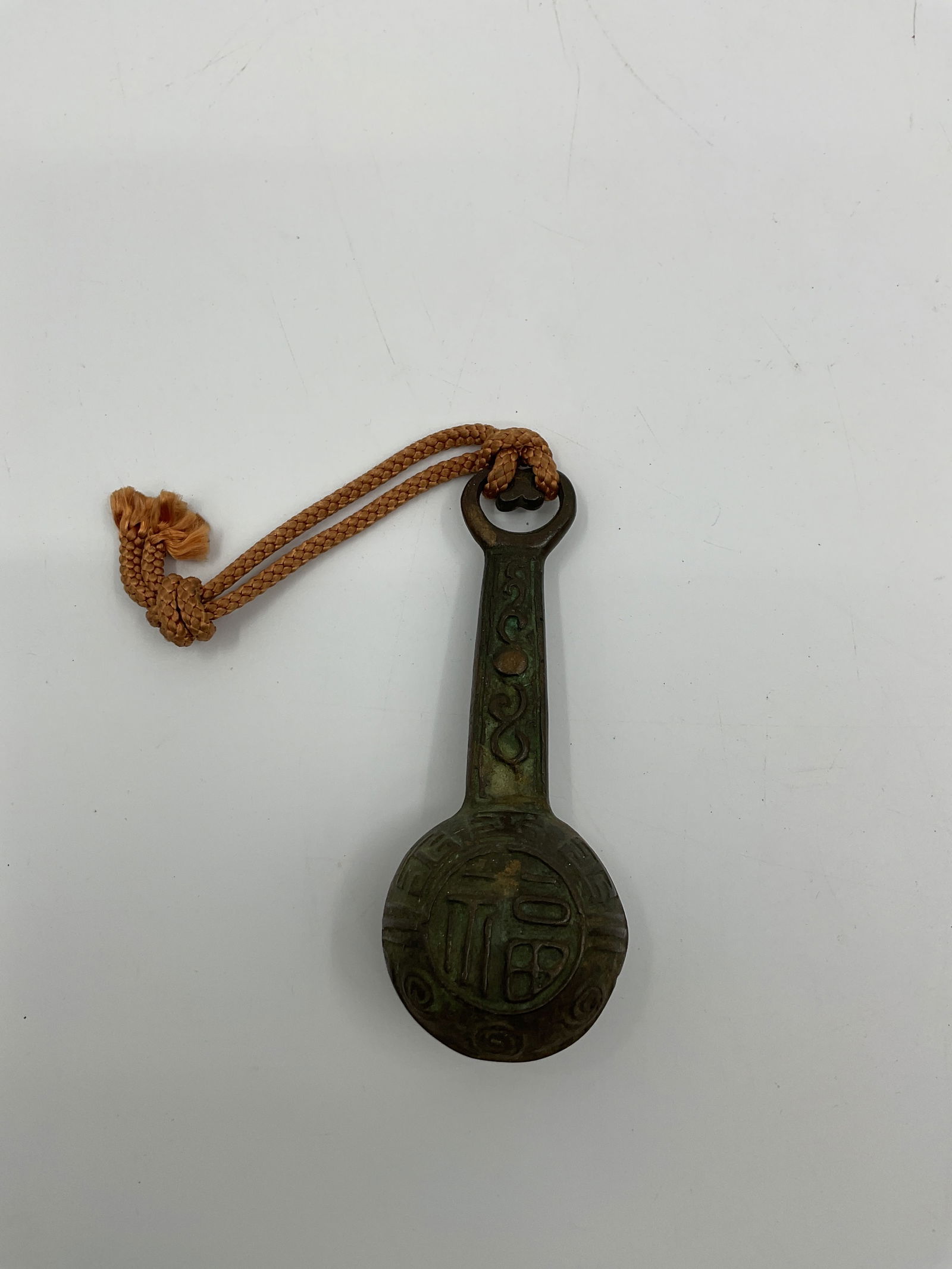 Antique Asian Bronze Hand Bell with Cord (1 of 4)