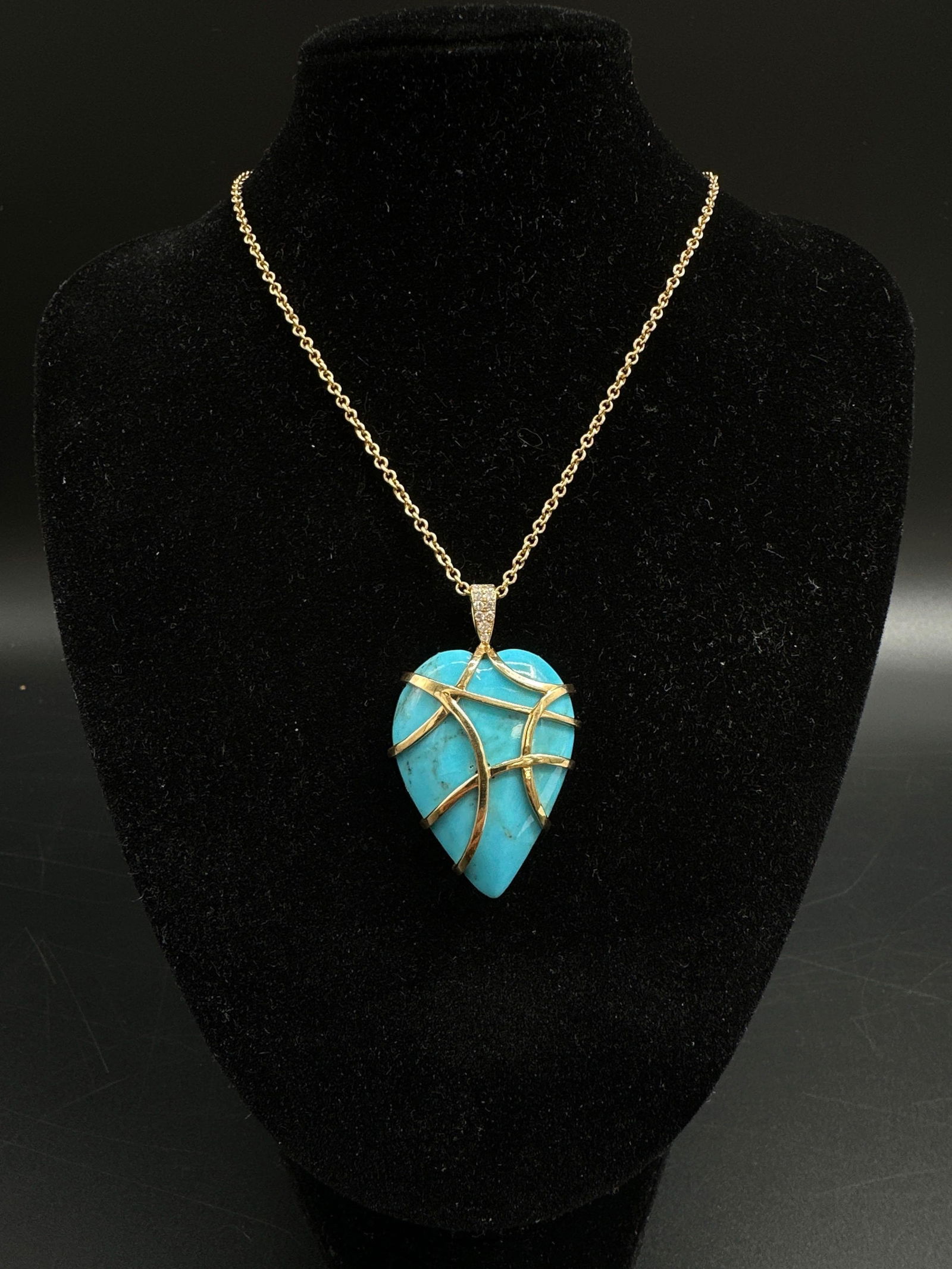 18kt Gold Turquoise and Diamond Necklace (1 of 4)