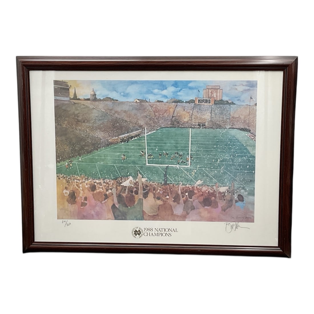 One Shining Season by Bart Forbes Limited Edition Framed Print: Panoramic sports-themed composition titled One Shining Season by Bart Forbes, capturing the pageantry and emotional intensity of a football game viewed from behind the end zone. The scene presents a p