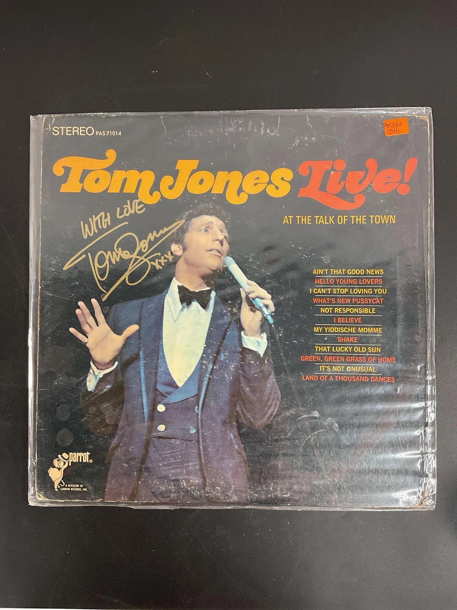 "Live at the Talk of the Town" by Tom Jones Autographed Vinyl Record with COA (1 of 2)