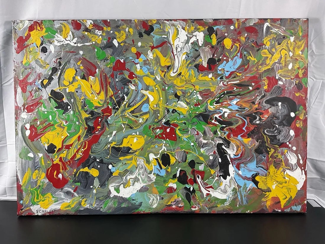 Rolph Scarlett (American, 1889-1994) Oil on Canvas: Original artwork by American/Canadian artist Rolph Scarlett. Signed on the lower left hand side.Medium: Acrylic on canvas Dimensions: H24in L36in approx