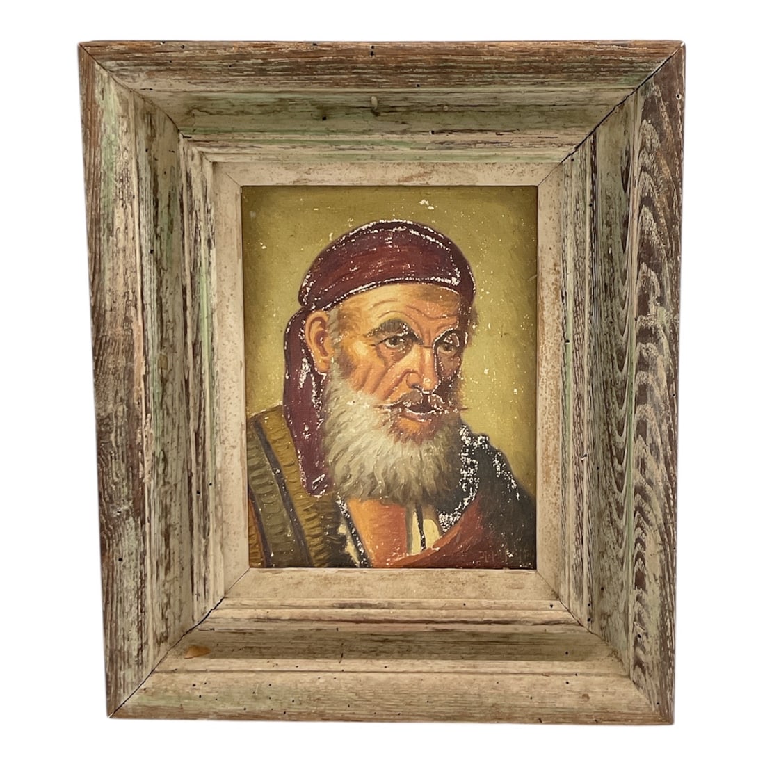 Framed Folk Art Portrait of Bearded Elder Gentleman Painting (1 of 3)