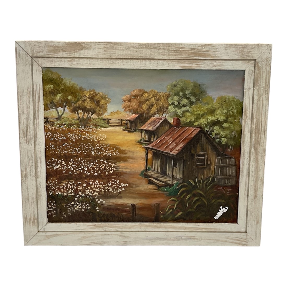 REV. S.M. WELLS FLORIDA HIGHWAYMEN ORIGINAL OIL "CRACKER CABIN/COTTON FIELD" LANDSCAPE (1 of 7)