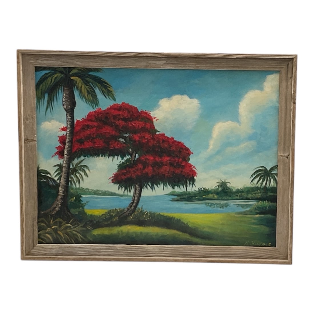 "Royal Poinciana by the Water" by George Buckner (1942-2002) Florida Highwaymen Oil on Canvas (1 of 7)