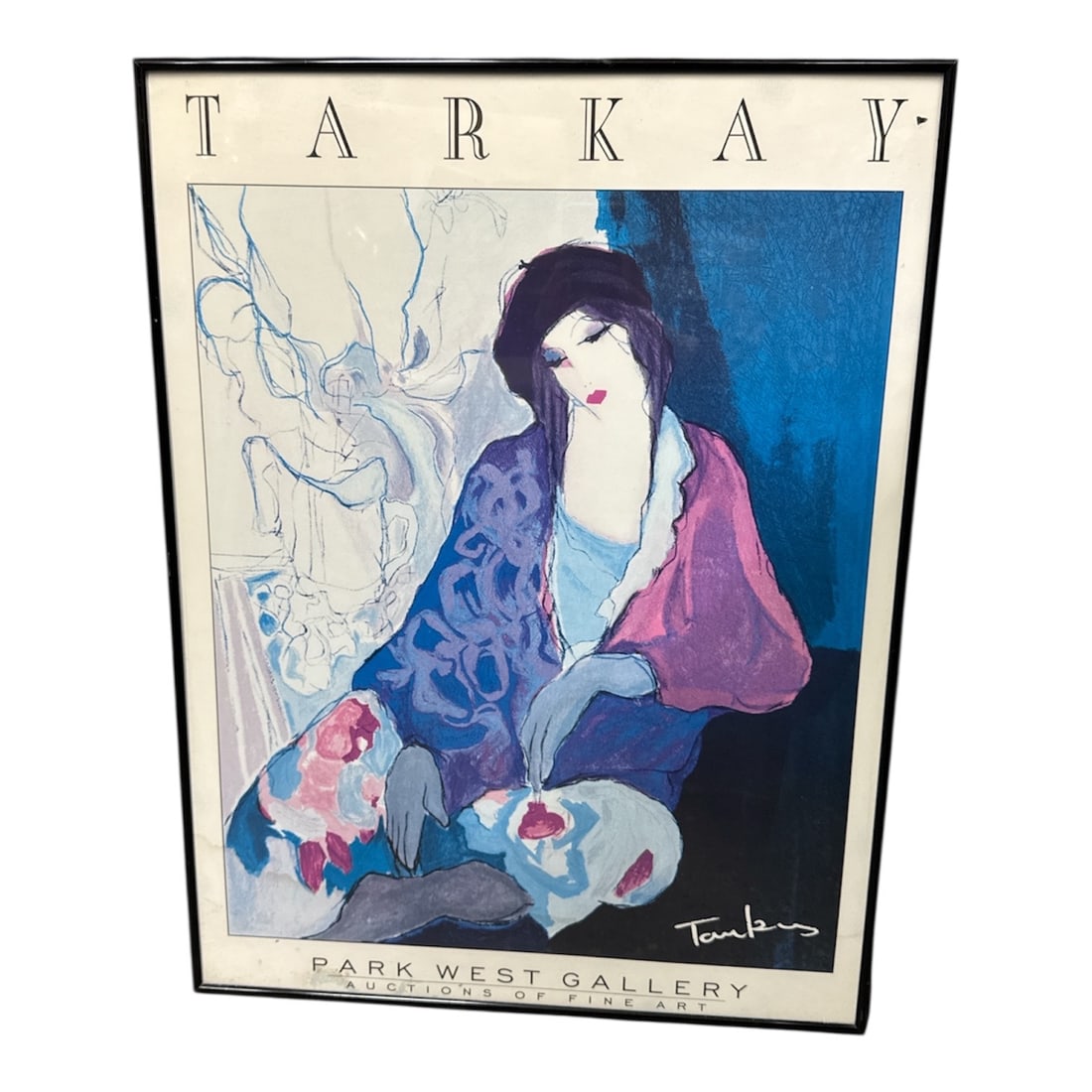 Tarkay Park West Gallery Framed Poster Print Woman Figure Study: Decorative framed poster print featuring artwork by Tarkay, known for his elegant modern figurative style. This piece depicts a serene woman seated in a softly colored interior composition, rendered w
