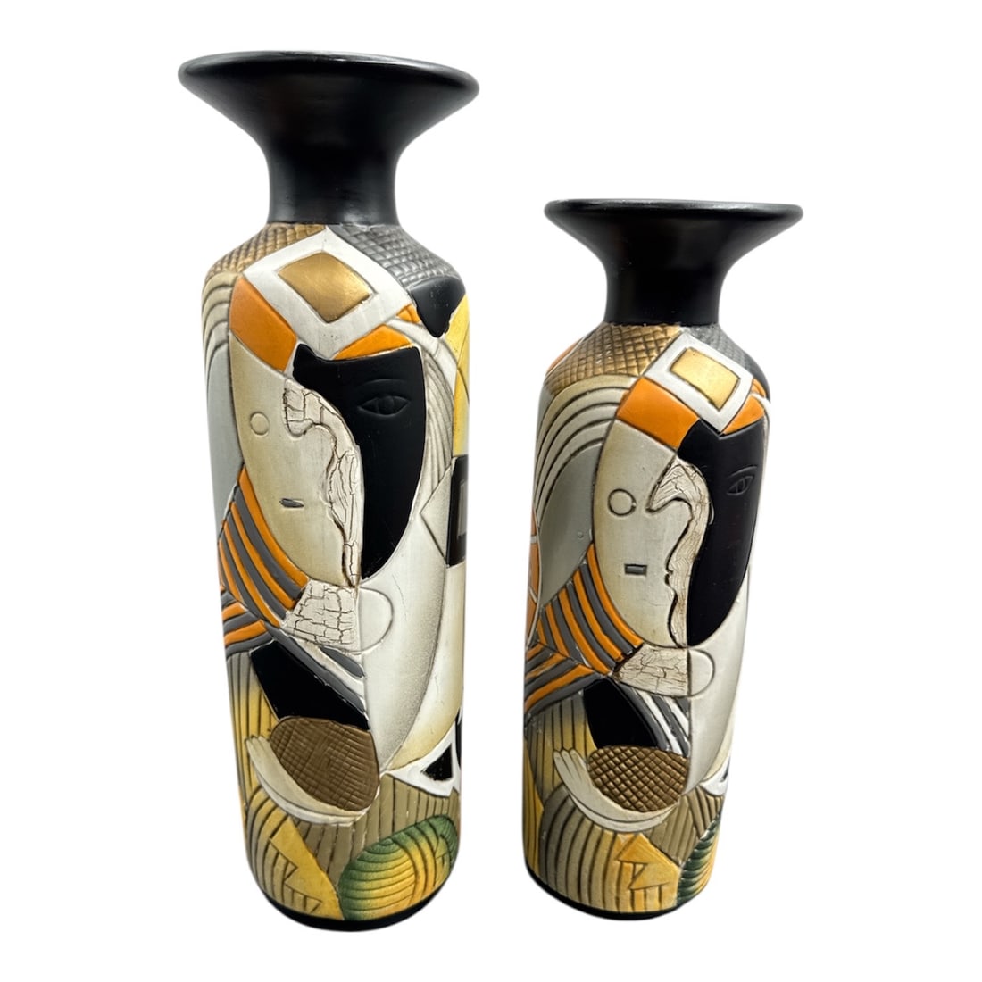 Pair of Art Deco Style Ceramic Vases with Modernist Figural Design (1 of 3)