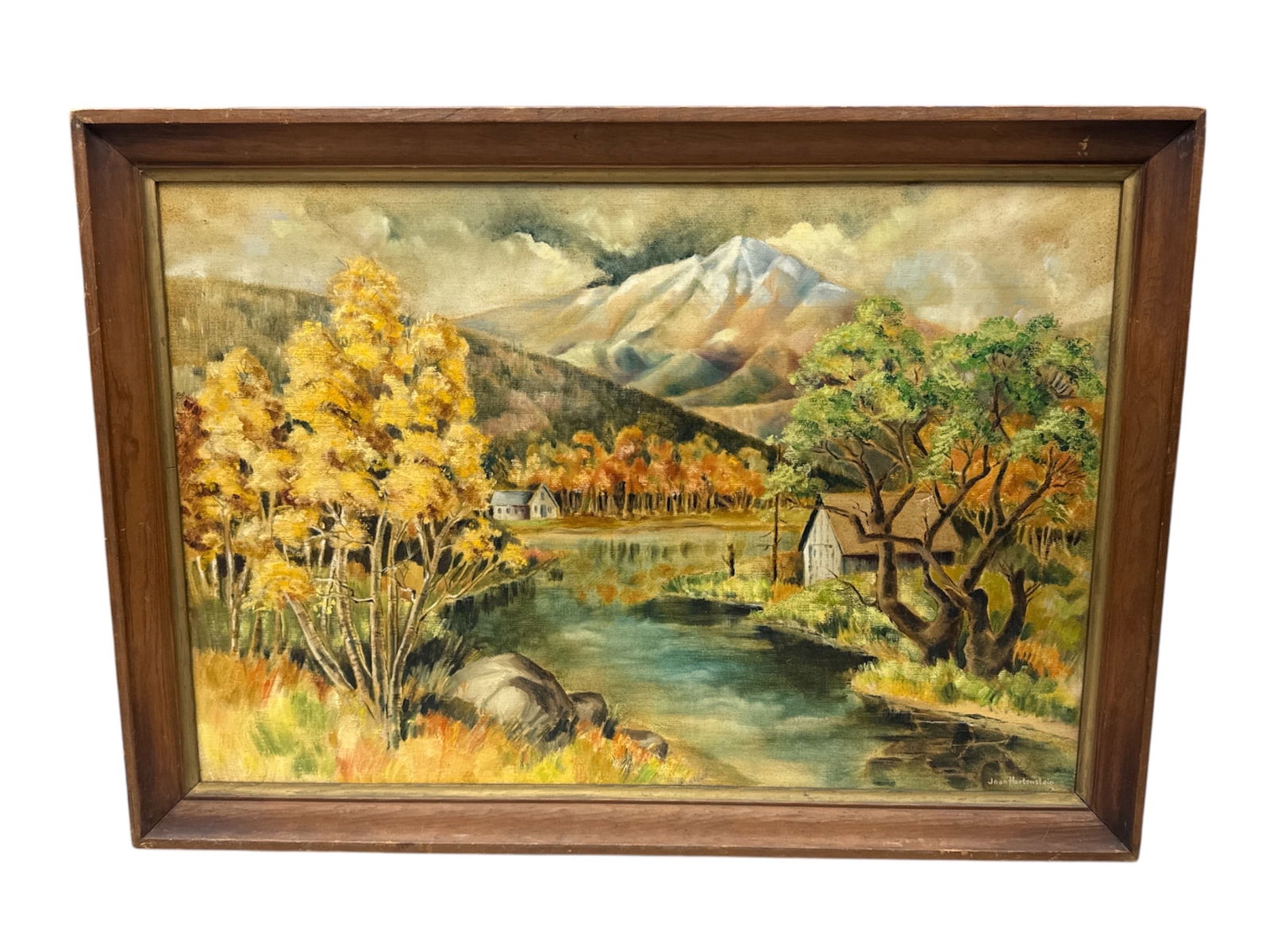 Joan Hartenstein Original Landscape Painting River and Mountain Scene Framed (1 of 5)