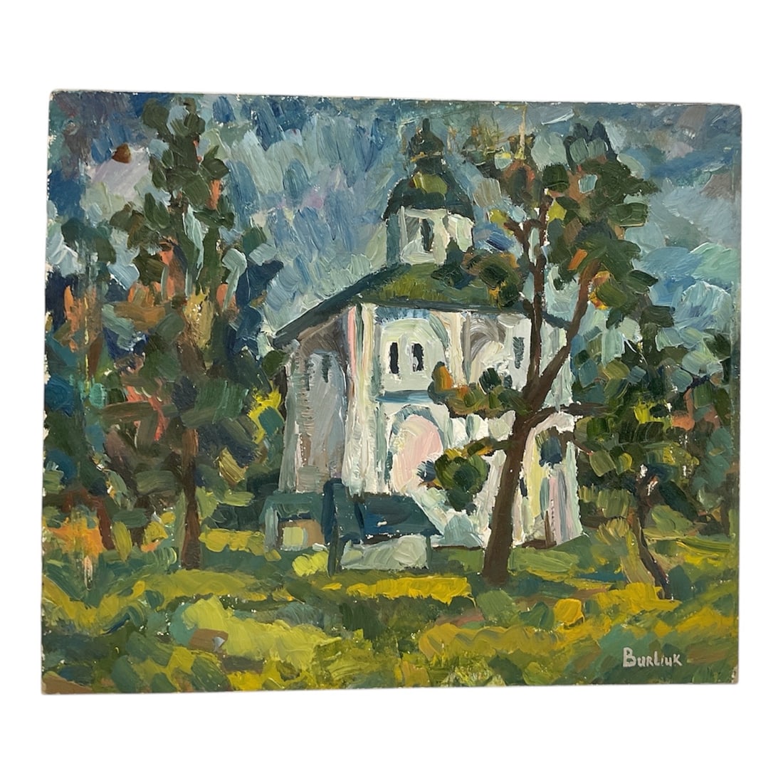 Church in Landscape by David Burliuk (Ukraine, 1882-1967) Oil on Board (1 of 5)