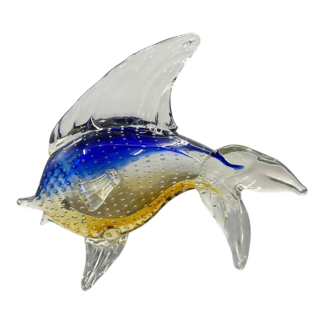 Murano Style Art Glass Fish Sculpture in Blue and Amber (1 of 3)