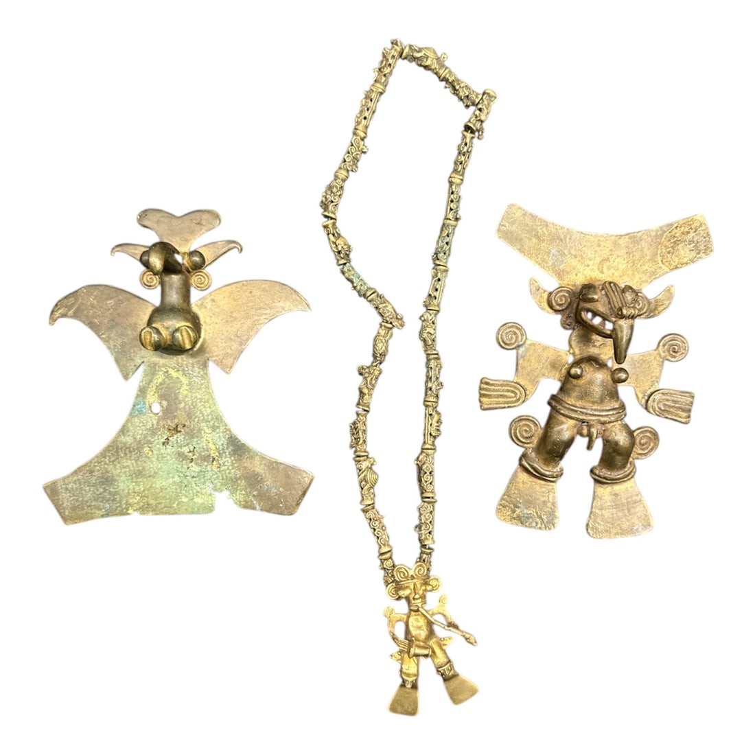 Trio of Vintage Brass Folk Art Figures with Decorative Necklace (1 of 4)