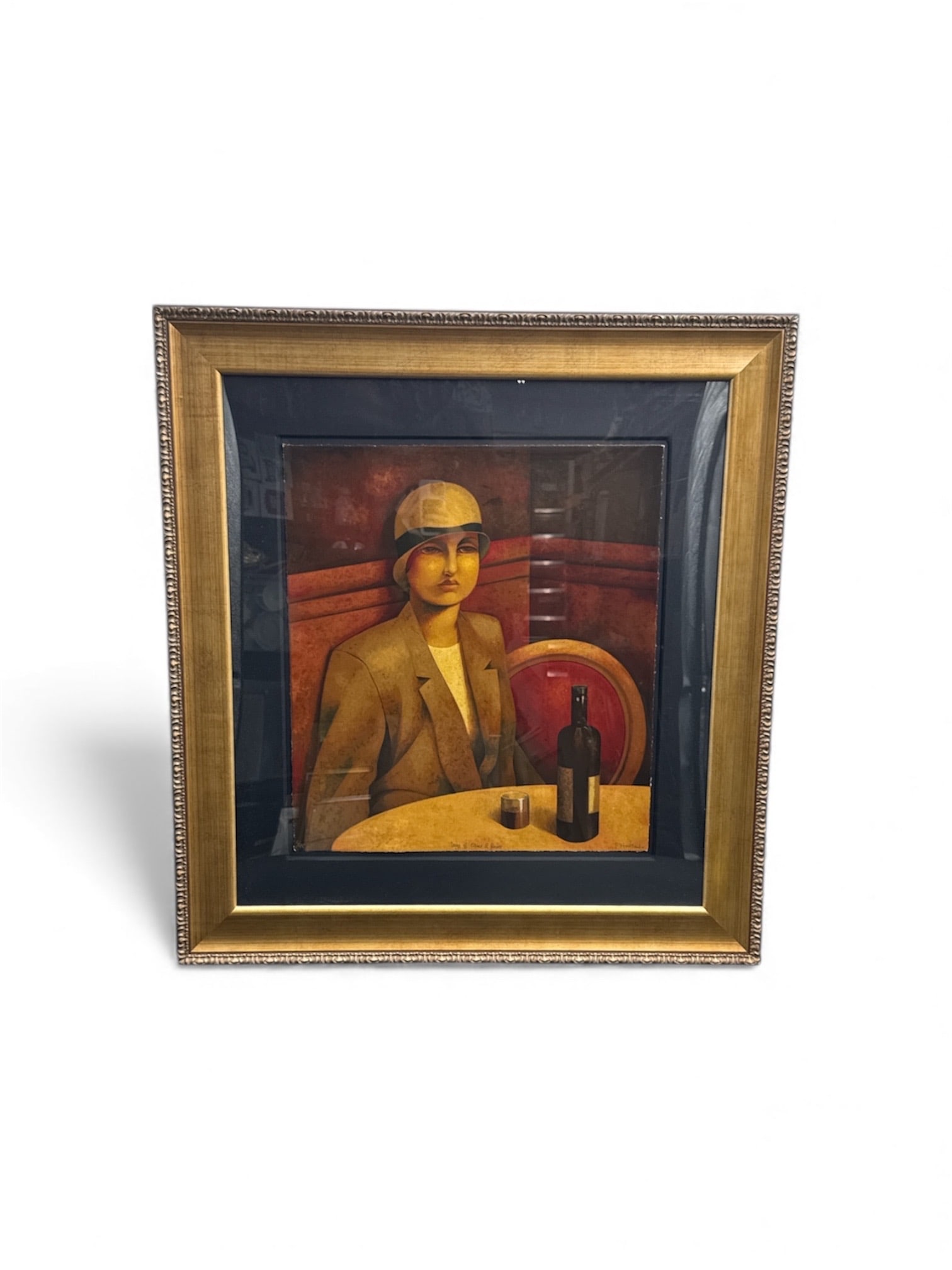 Fabio Hurtado "Days of Wine & Roses" Serigraph w/ COA: Framed serigraph titled "Days of Wine & Roses" by F. Hurtado. Numbered 6/175, limited edition, and hand signed. Depicts a woman at a table with a bottle and glass. Dimensions: H:35i