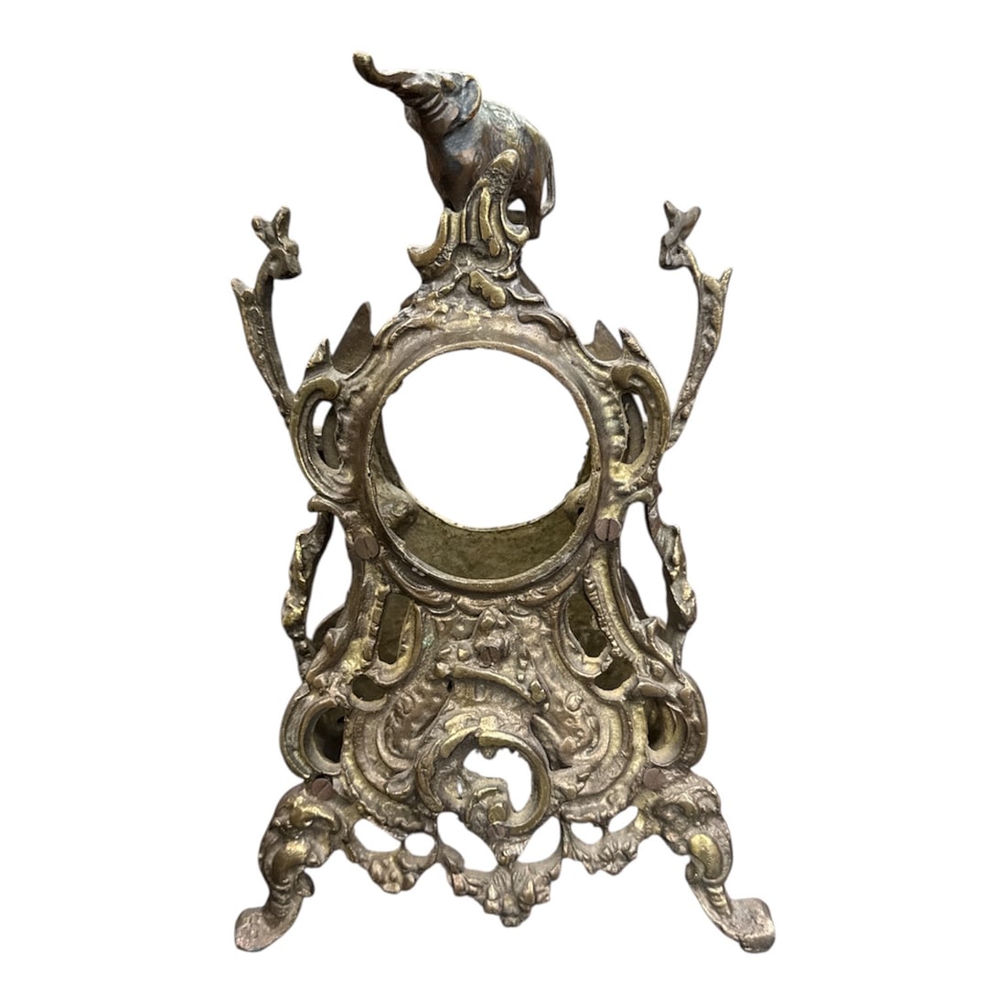Ornate Metal Elephant Form Clock Case or Stand with Asian Motifs (1 of 2)
