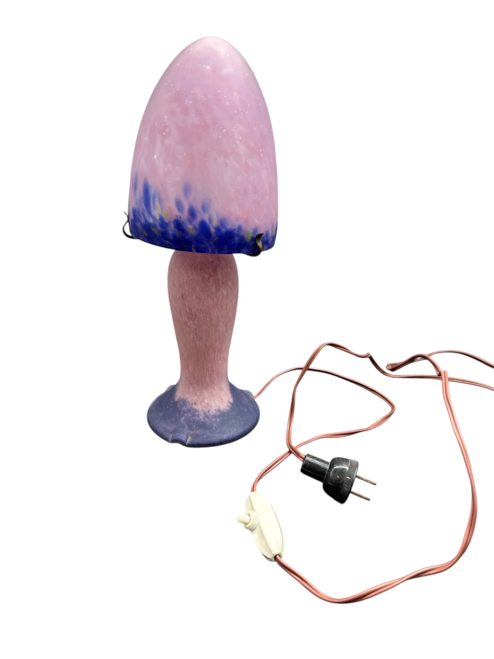 Art Glass Mushroom Form Table Lamp in Pink and Cobalt Blue (1 of 3)