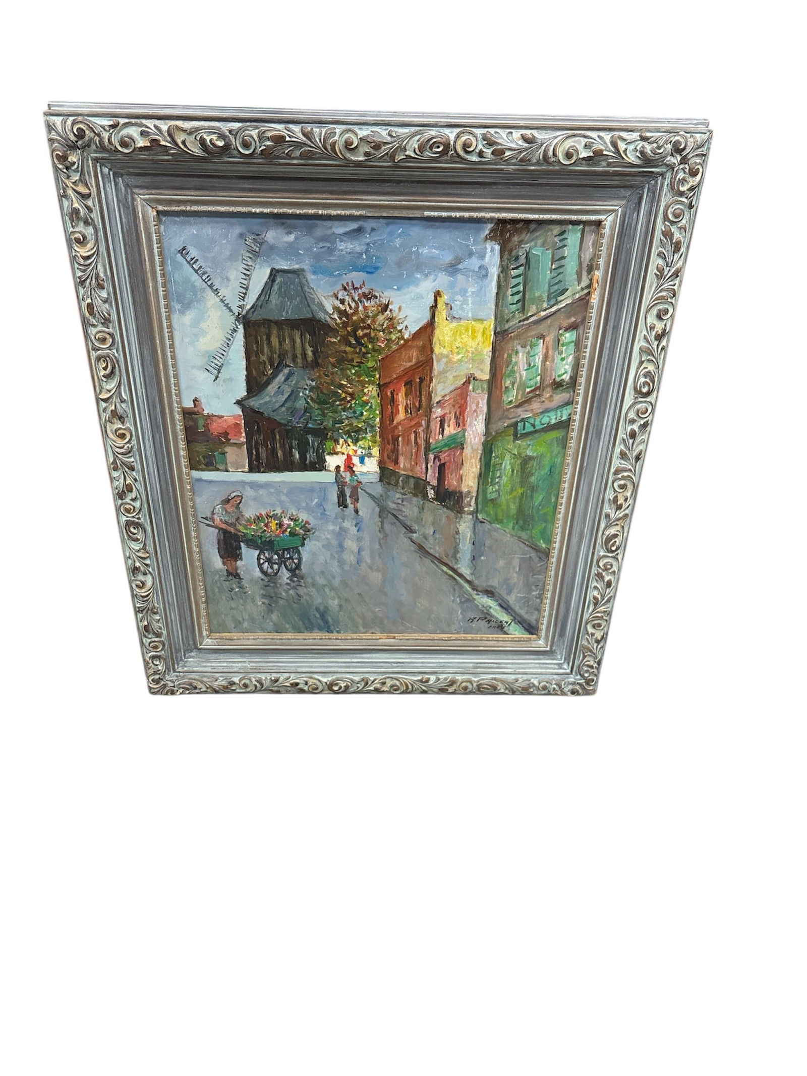 "No 9. Moulin De La Galette" by Raphael Pricert (France, 1903 - 1967) Oil on Canvas: Description This captivating oil painting on canvas by the widely exhibited artist 