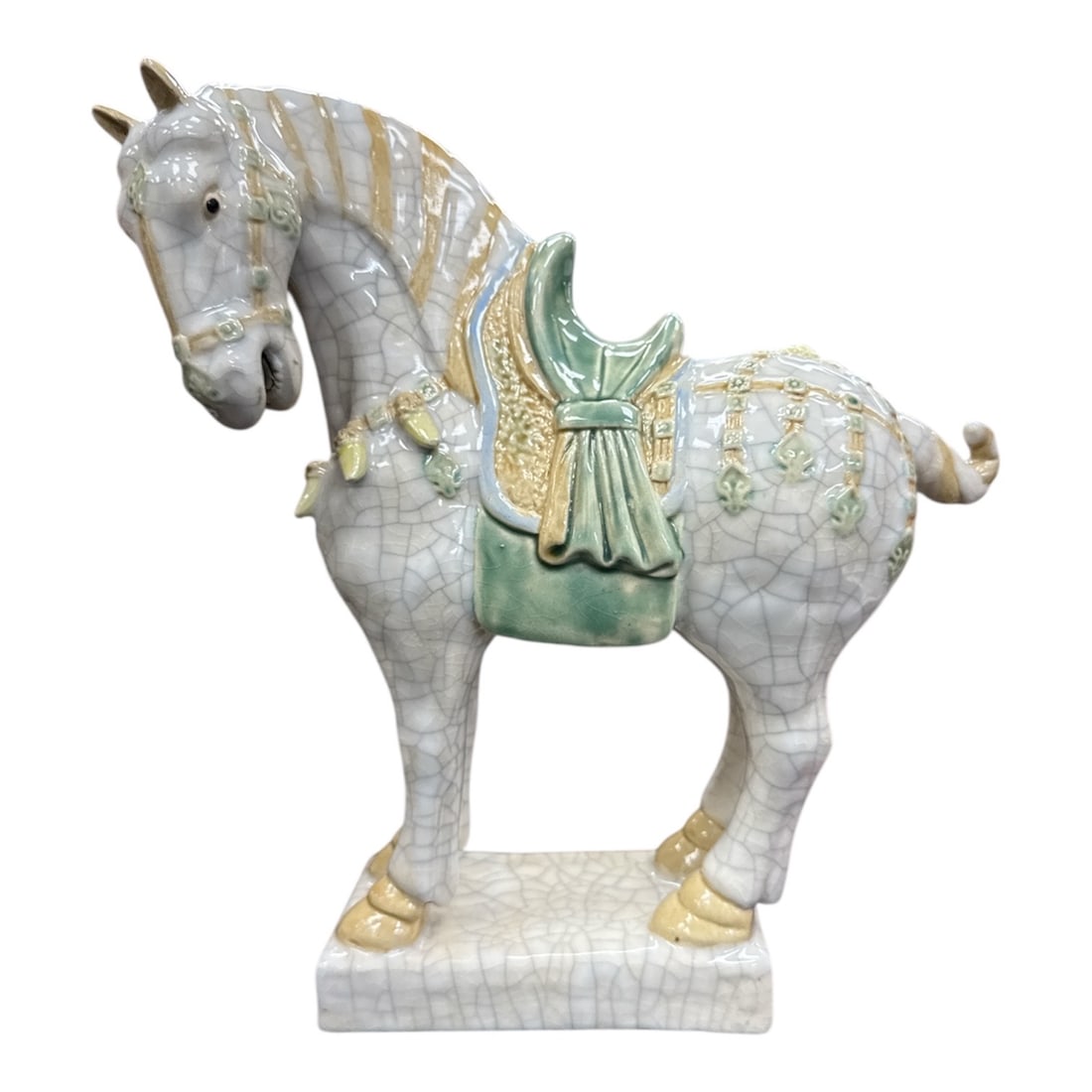 Crackle Glazed Ceramic Horse Figurine with Green Saddle (1 of 4)