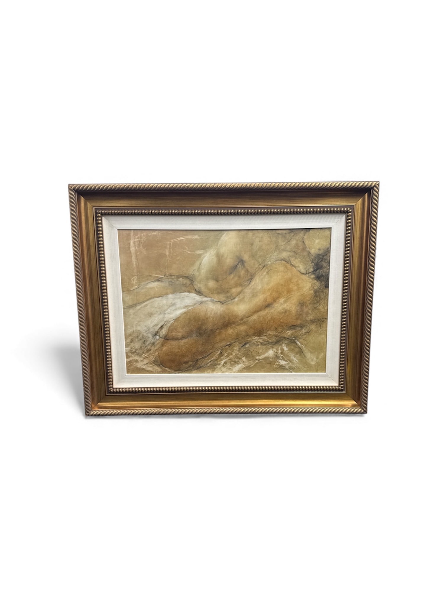Evening Song by Gary Benfield (England, b.1965) w/COA: Elegant figurative artwork by Gary Benfield depicting a reclining female form rendered in soft, warm tones with Benfield’s signature ethereal style. Hand signed. Includes COA Medium: Oil on canv